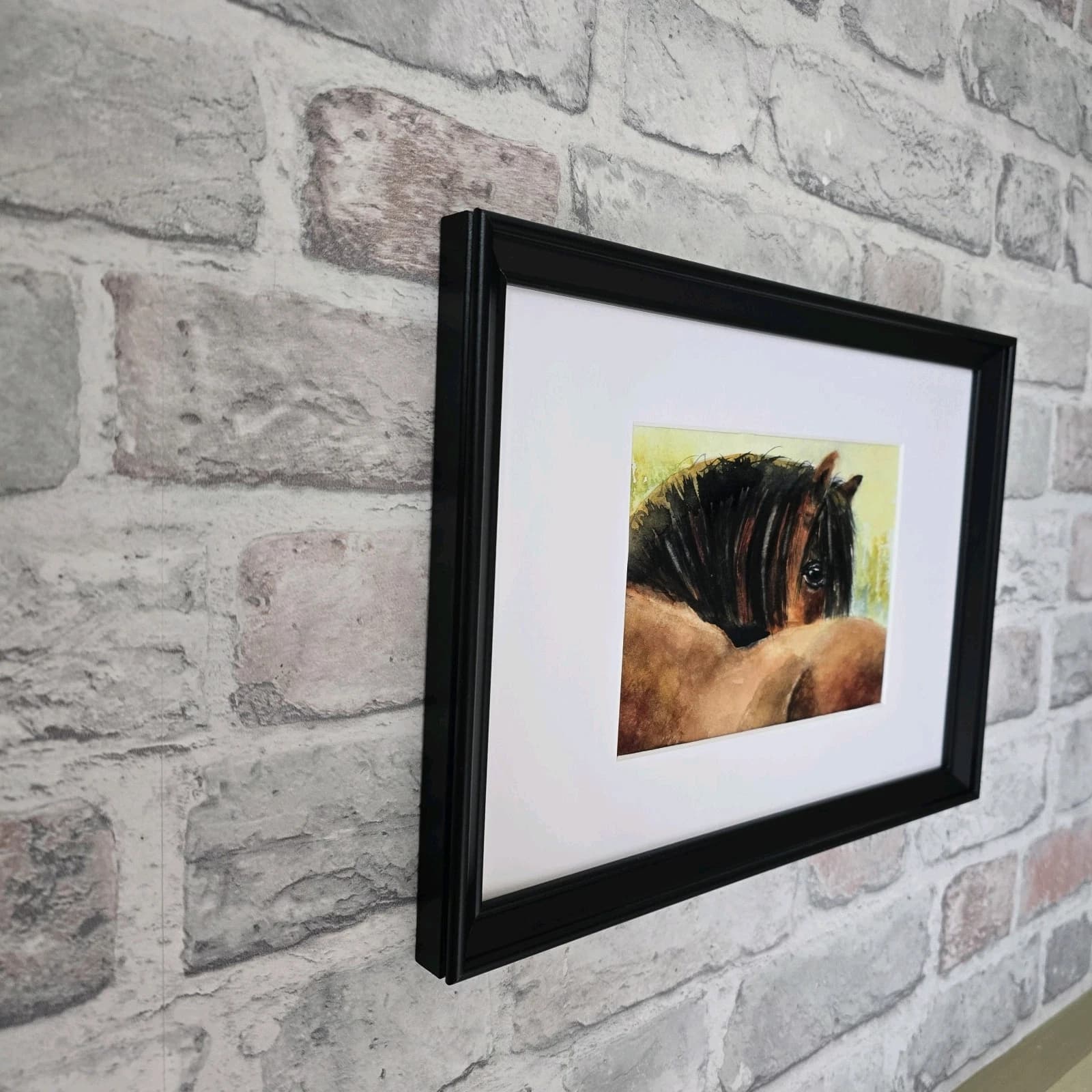 Watercolour Painting Horse Pony Bay Framed thumbnail 3