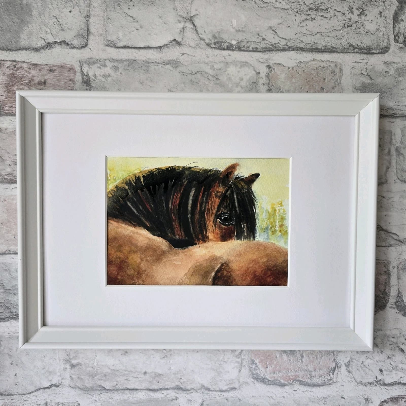 Watercolour Painting Horse Pony Bay Framed thumbnail 5