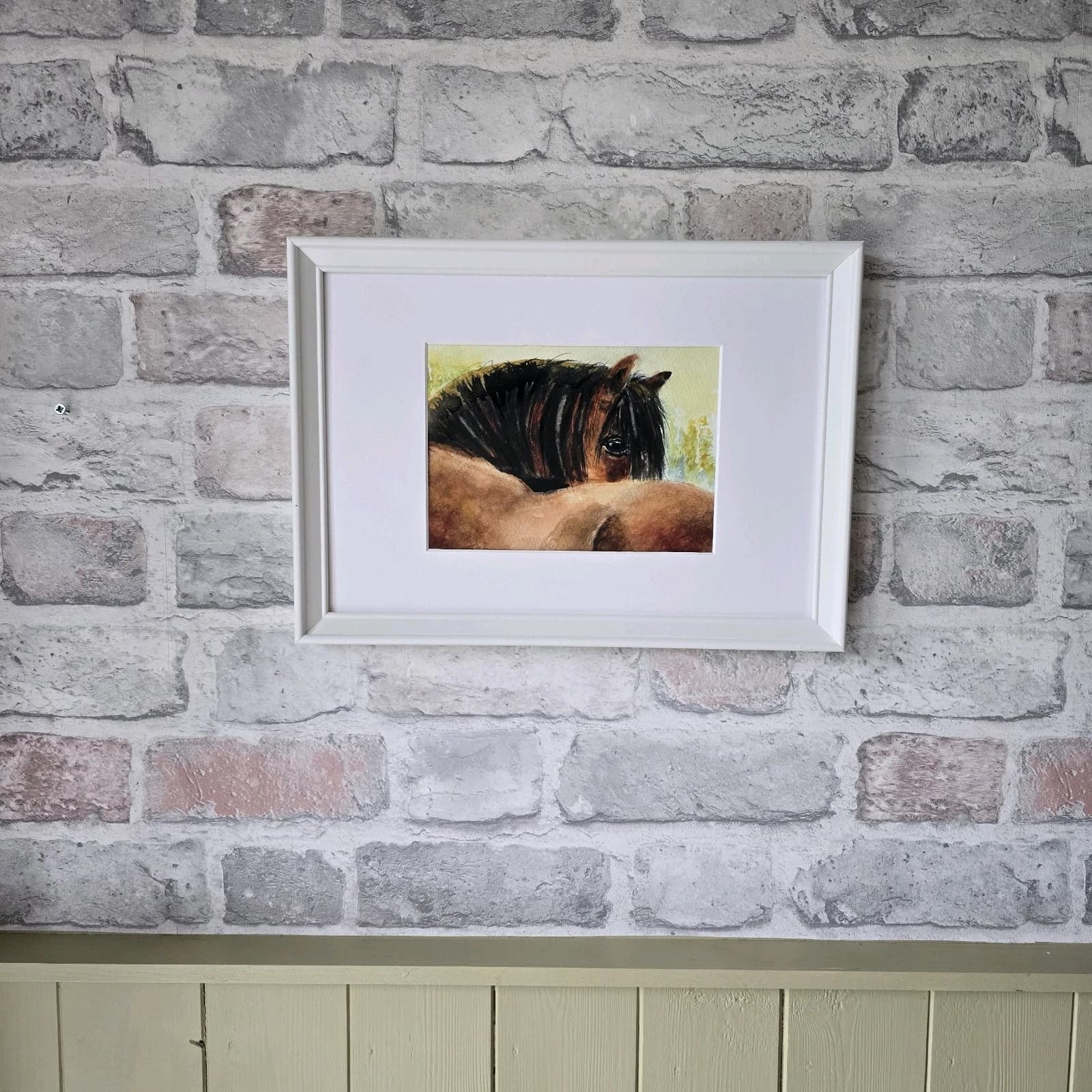 Watercolour Painting Horse Pony Bay Framed thumbnail 6