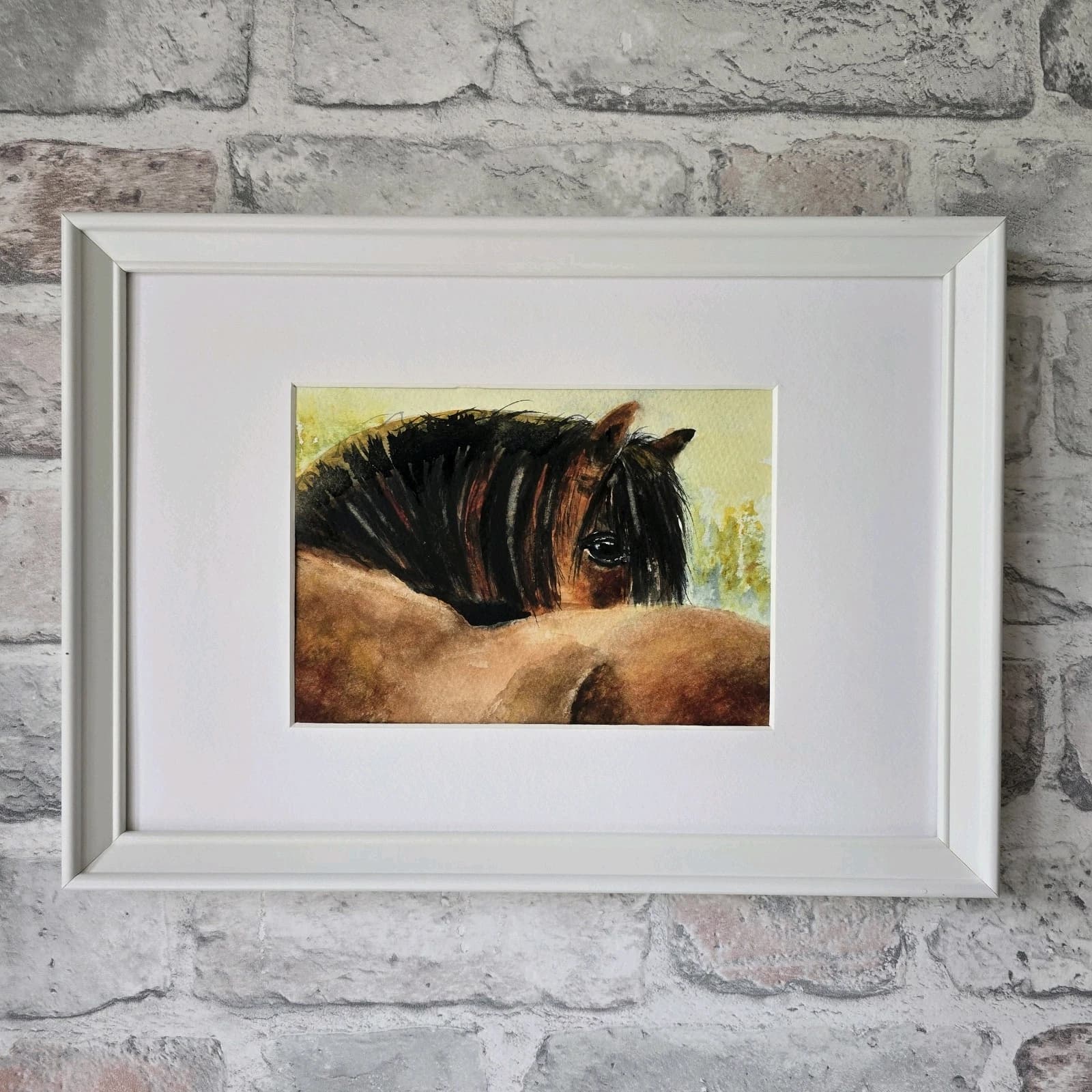 Watercolour Painting Horse Pony Bay Framed thumbnail 8
