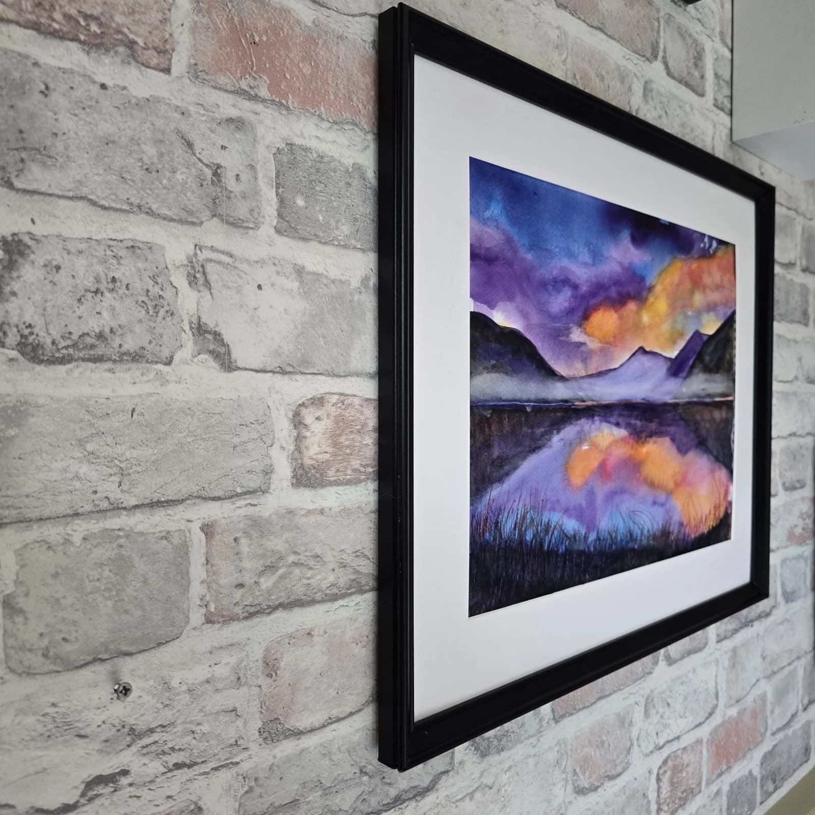 Watercolour Painting Lake District Sunset Framed thumbnail 3
