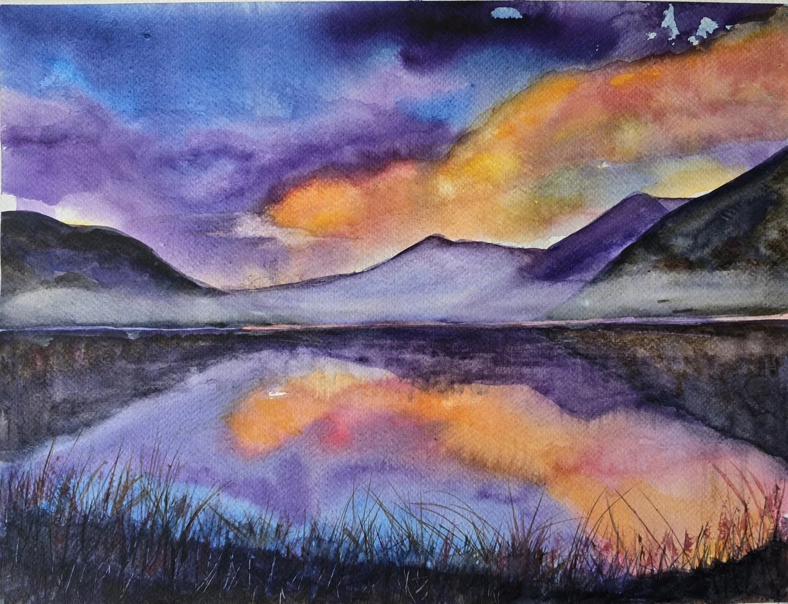 Watercolour Painting Lake District Sunset Framed thumbnail 6