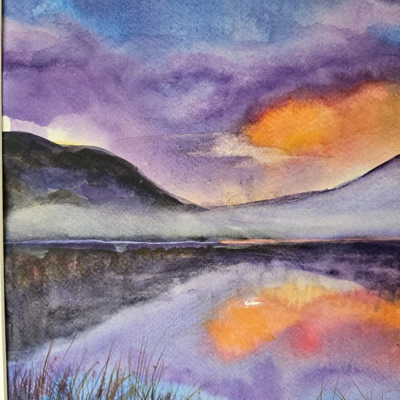 Watercolour Painting Lake District Sunset Framed thumbnail 7