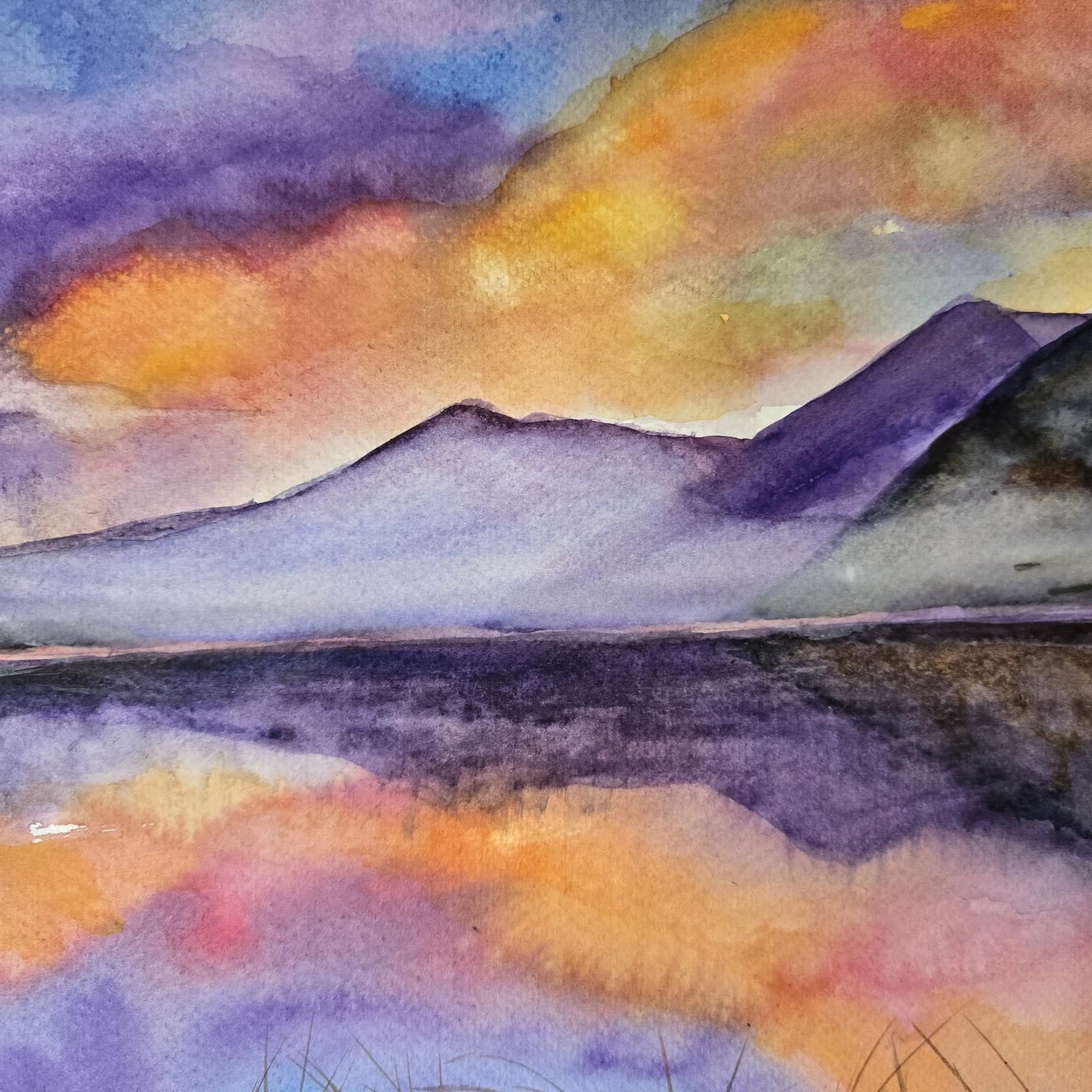 Watercolour Painting Lake District Sunset Framed thumbnail 8