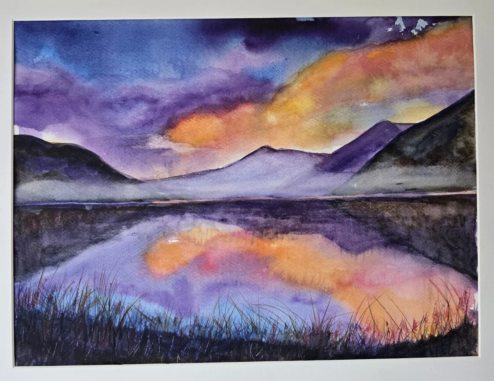 Watercolour Painting Lake District Sunset Framed thumbnail 10