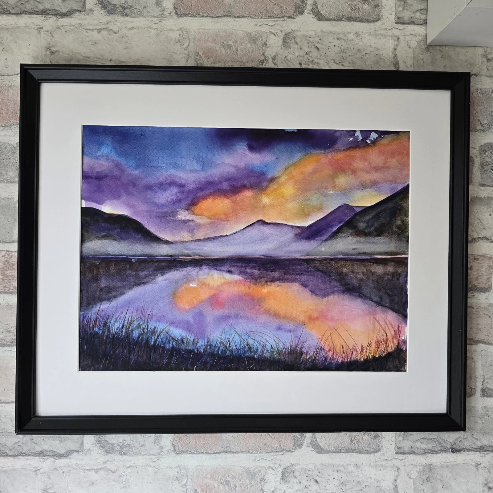 Watercolour Painting Lake District Sunset Framed