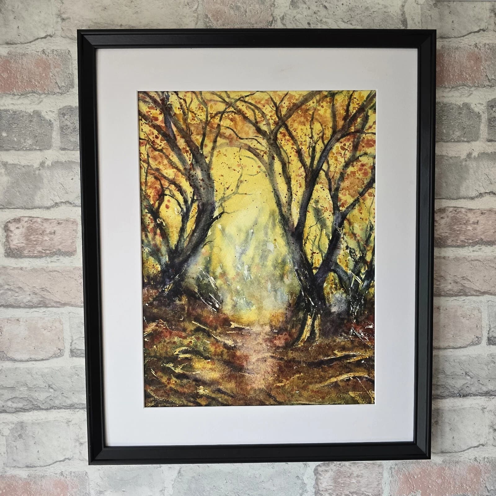 Watercolour Painting Mystical Autumn Woodland Enchanted Forest Framed