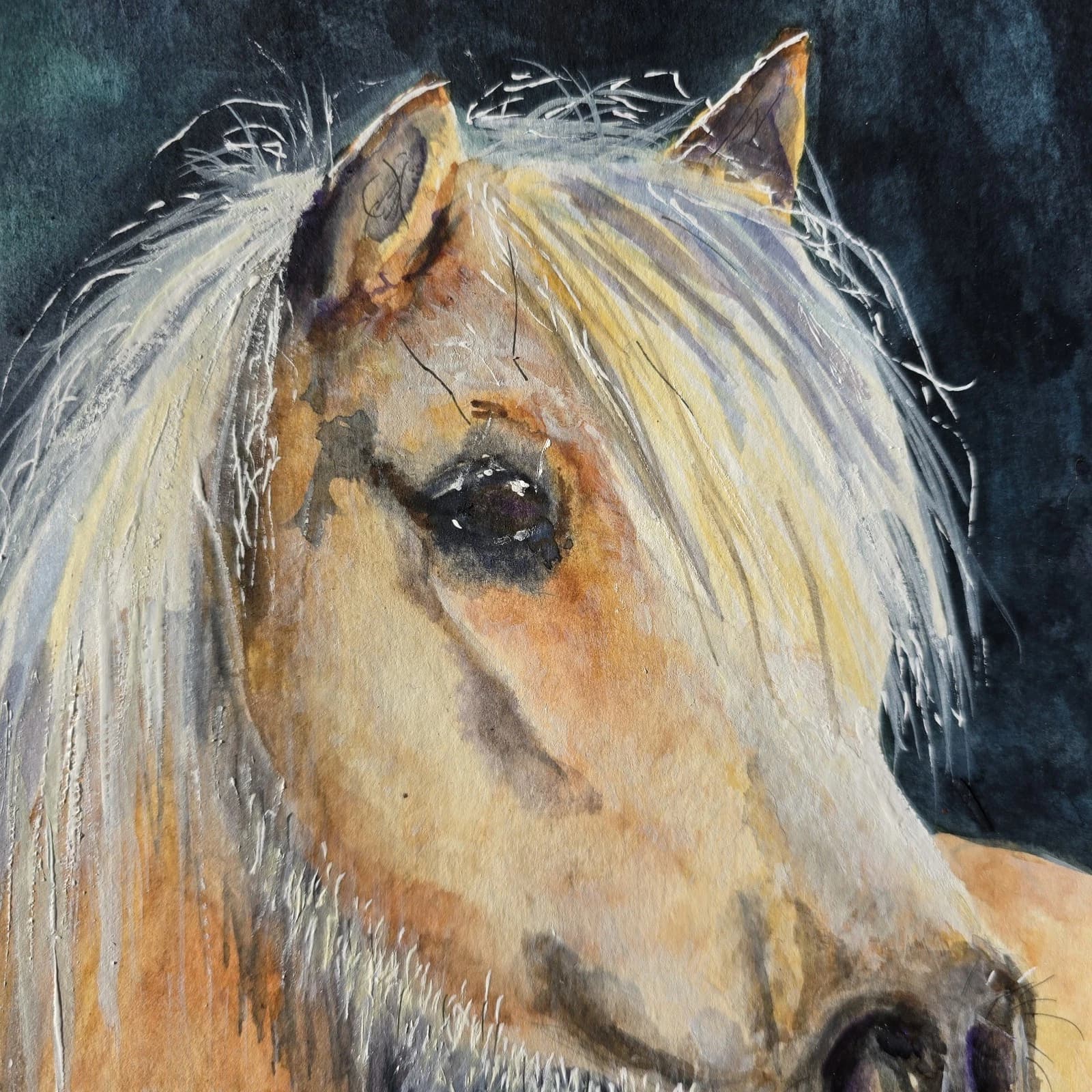 Watercolour Painting Palamino Pony Horse Head thumbnail 2