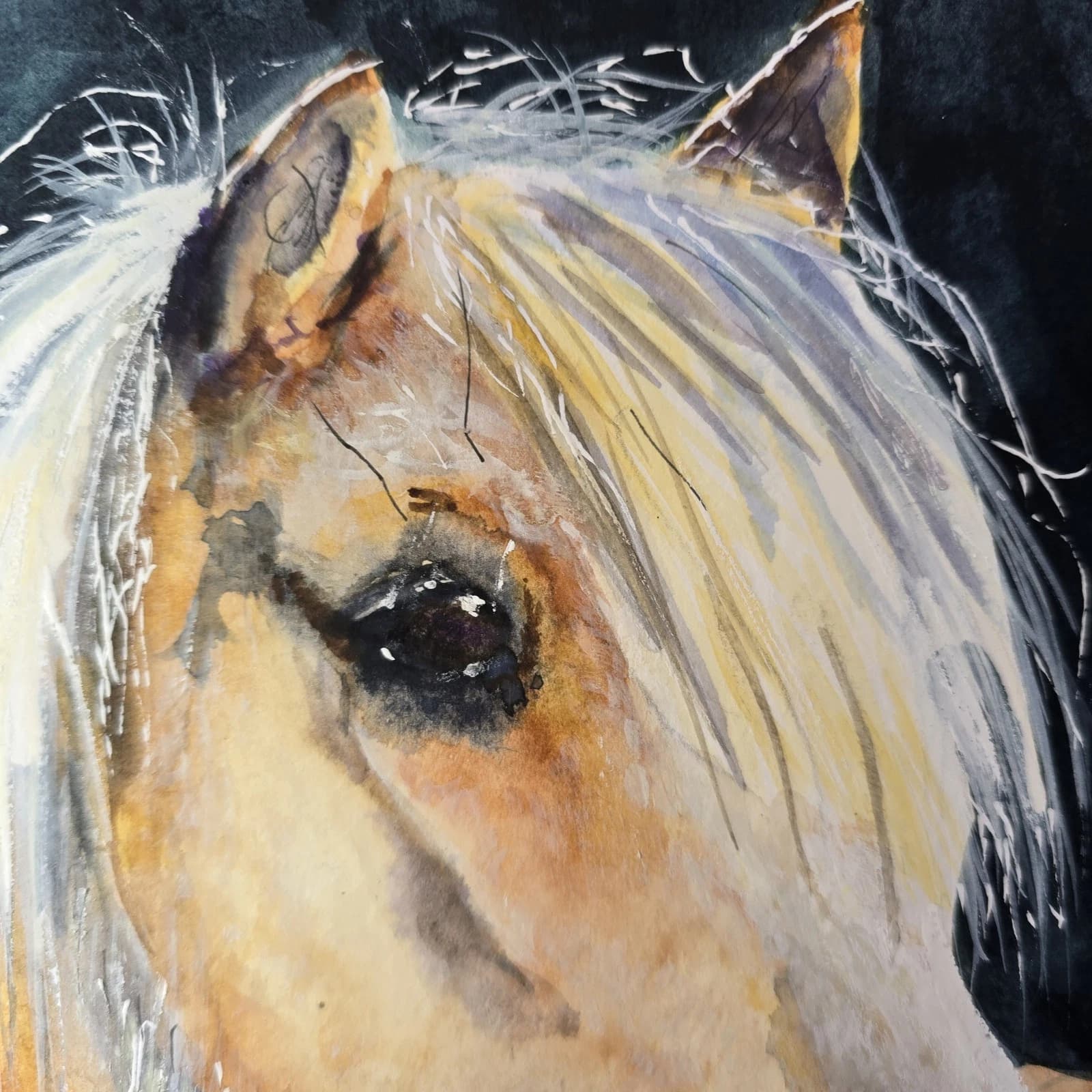 Watercolour Painting Palamino Pony Horse Head thumbnail 17