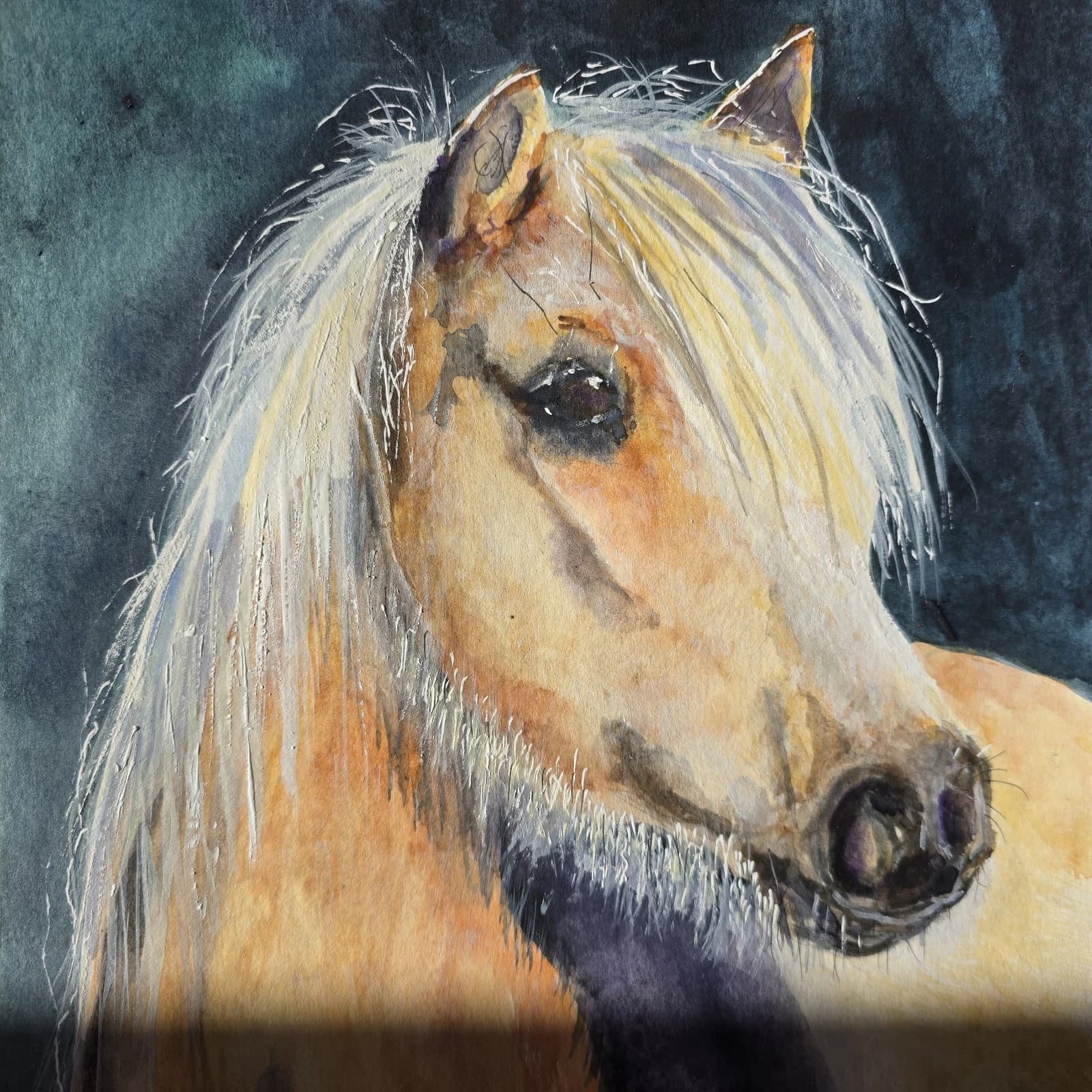 Watercolour Painting Palamino Pony Horse Head thumbnail 3