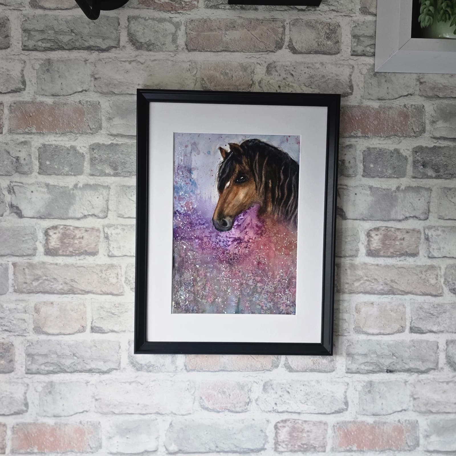 Watercolour Painting Pony Horse Head Floral Fantasy Framed thumbnail 2