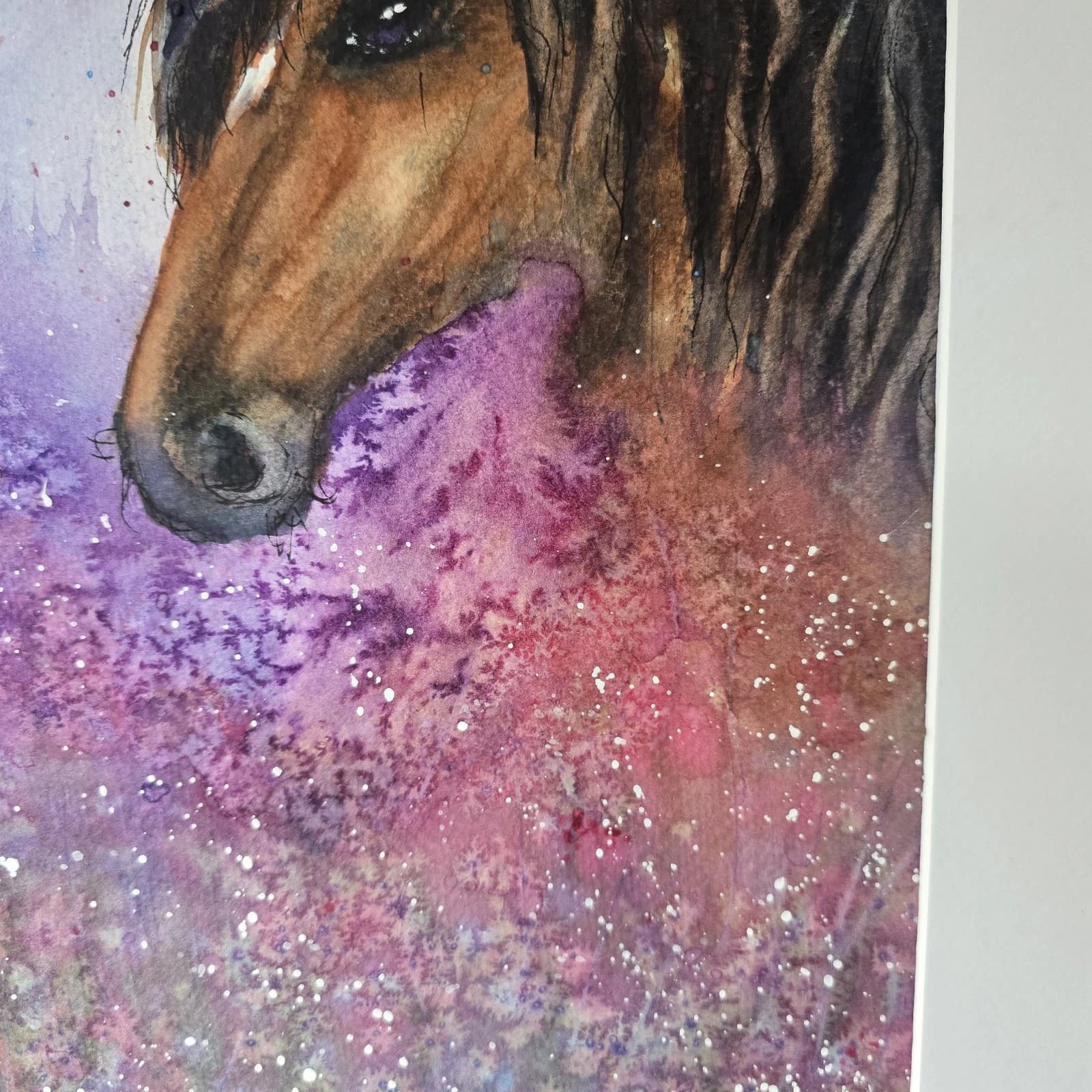 Watercolour Painting Pony Horse Head Floral Fantasy Framed thumbnail 12