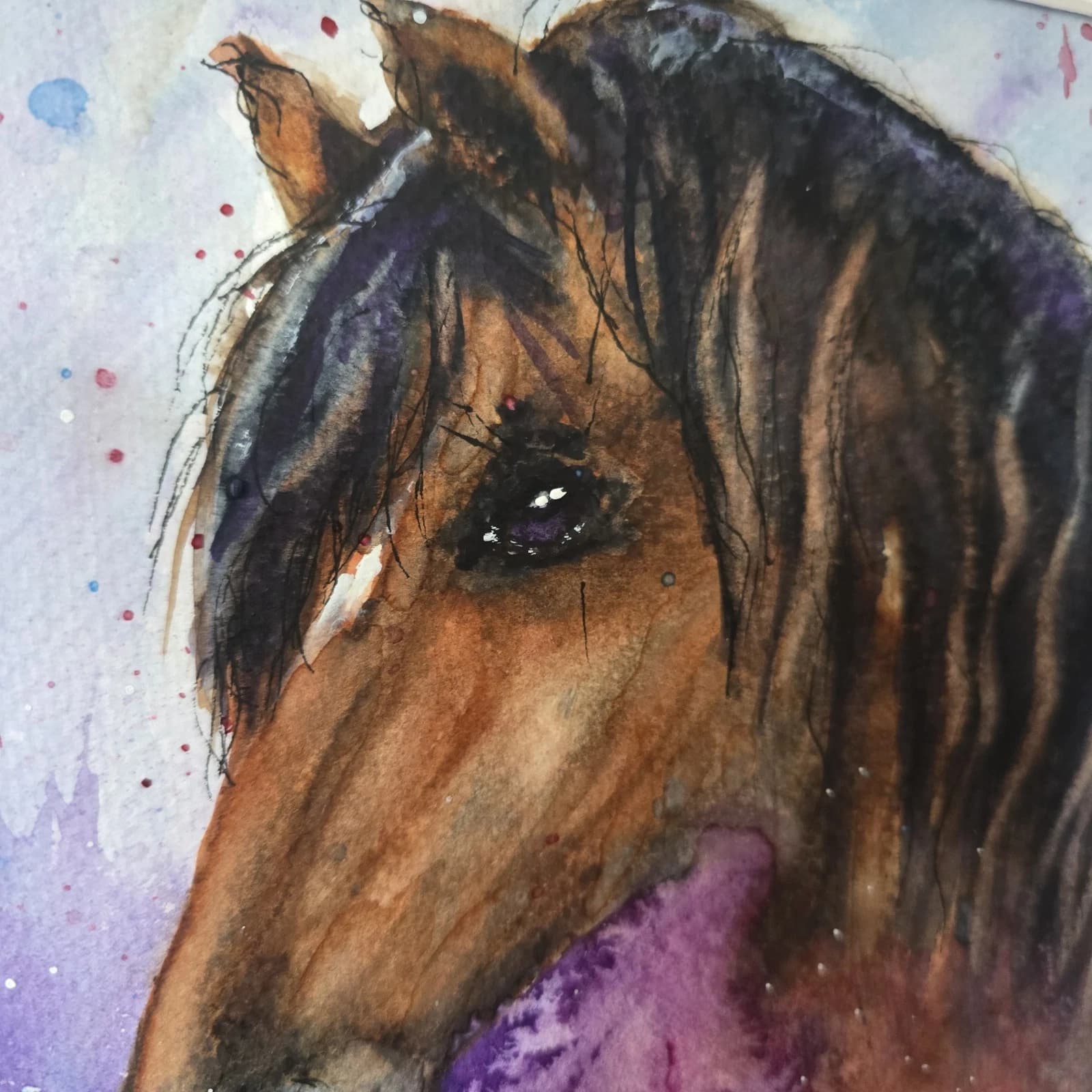 Watercolour Painting Pony Horse Head Floral Fantasy Framed thumbnail 13