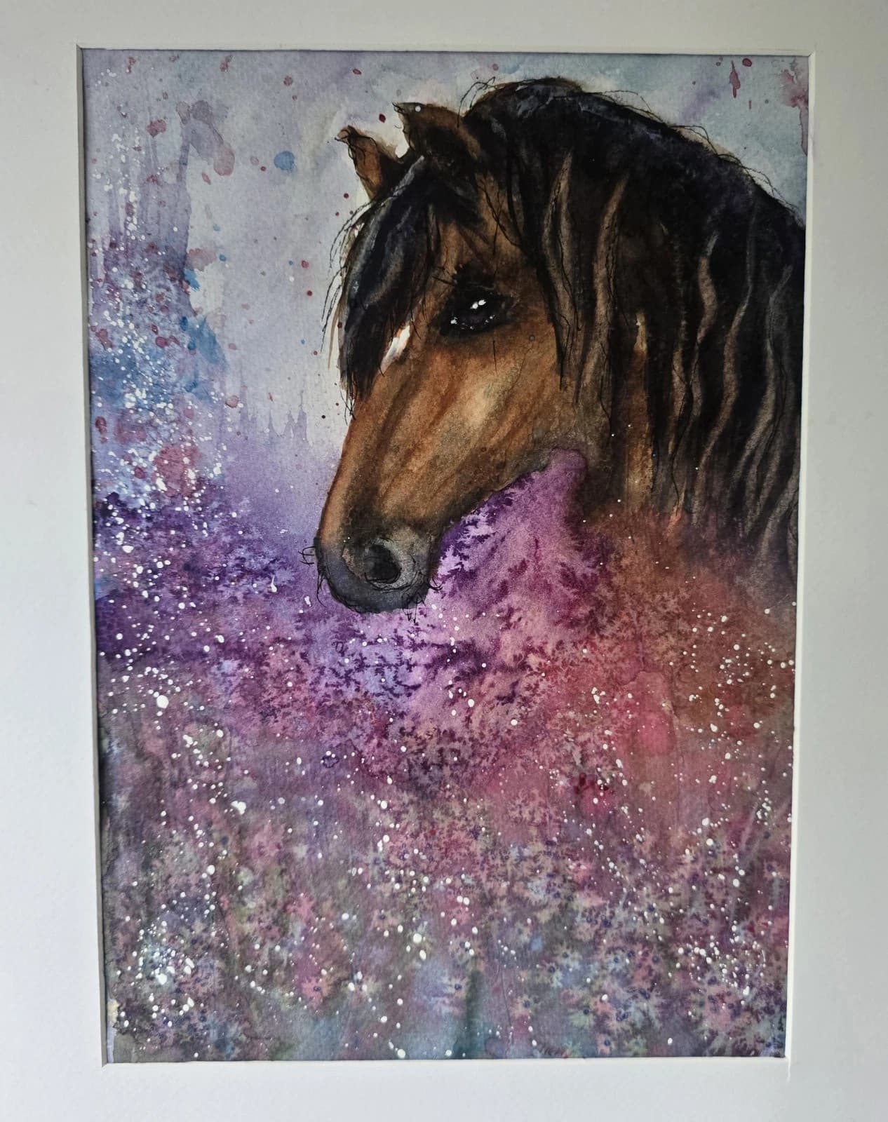 Watercolour Painting Pony Horse Head Floral Fantasy Framed thumbnail 14
