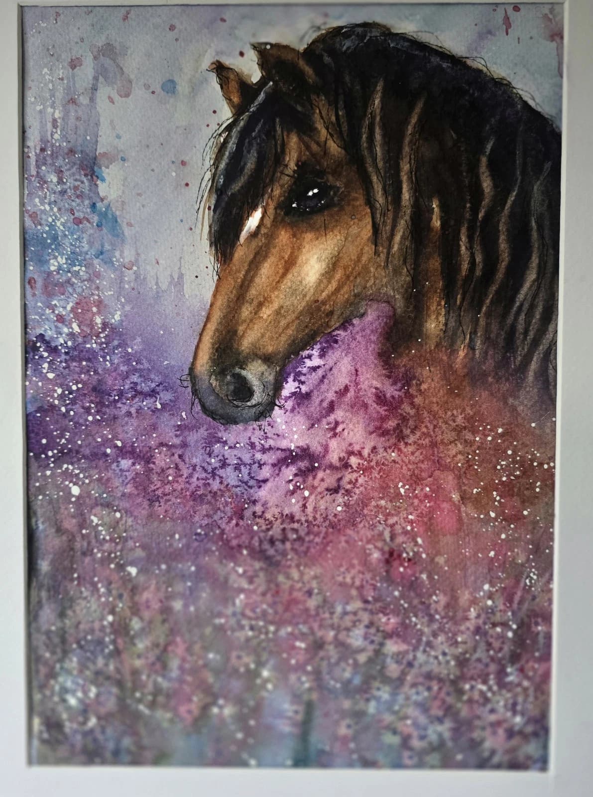 Watercolour Painting Pony Horse Head Floral Fantasy Framed thumbnail 15