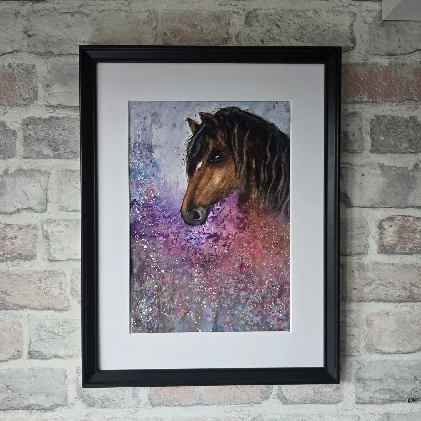 Watercolour Painting Pony Horse Head Floral Fantasy Framed thumbnail 3