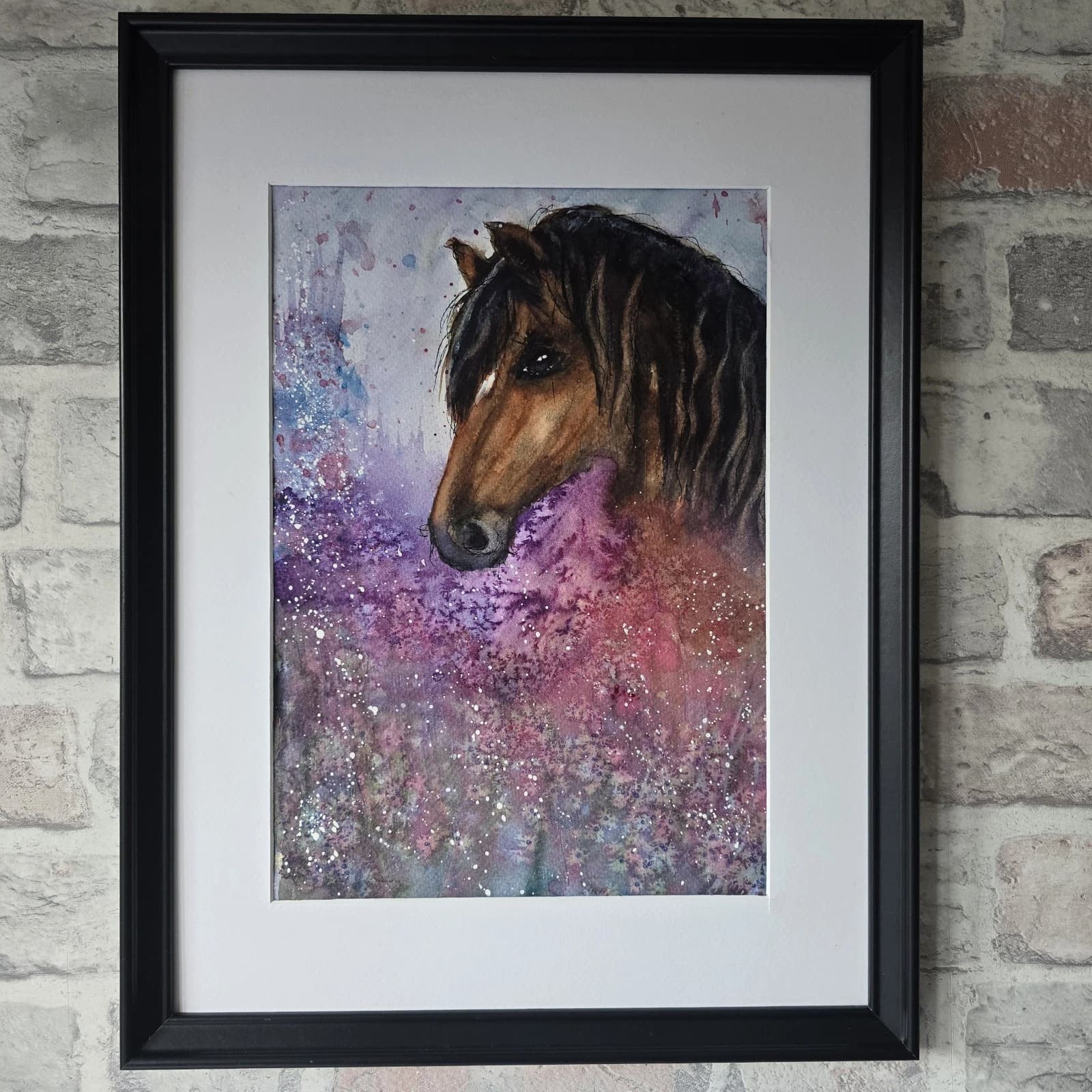Watercolour Painting Pony Horse Head Floral Fantasy Framed thumbnail 4