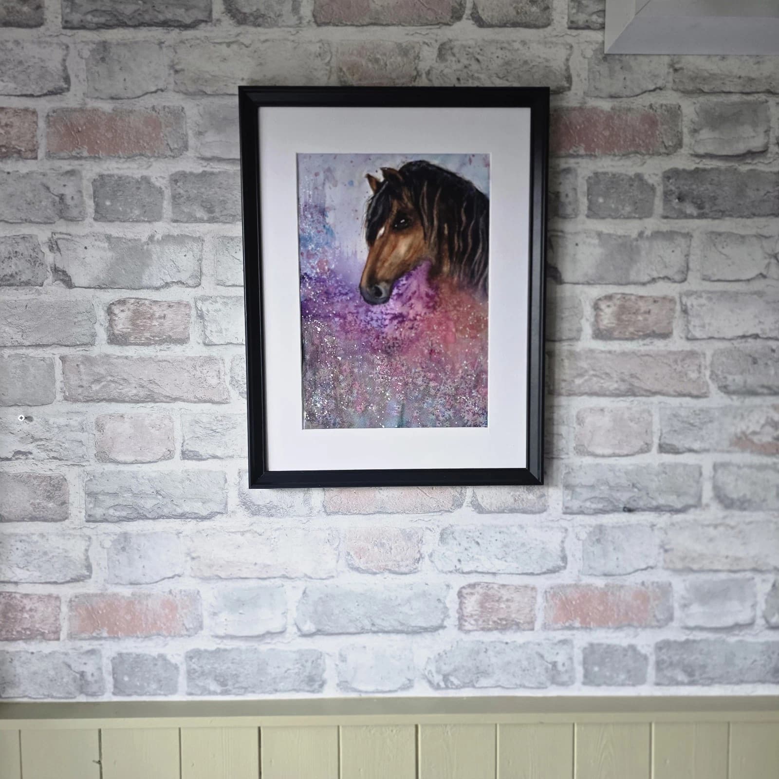 Watercolour Painting Pony Horse Head Floral Fantasy Framed thumbnail 6