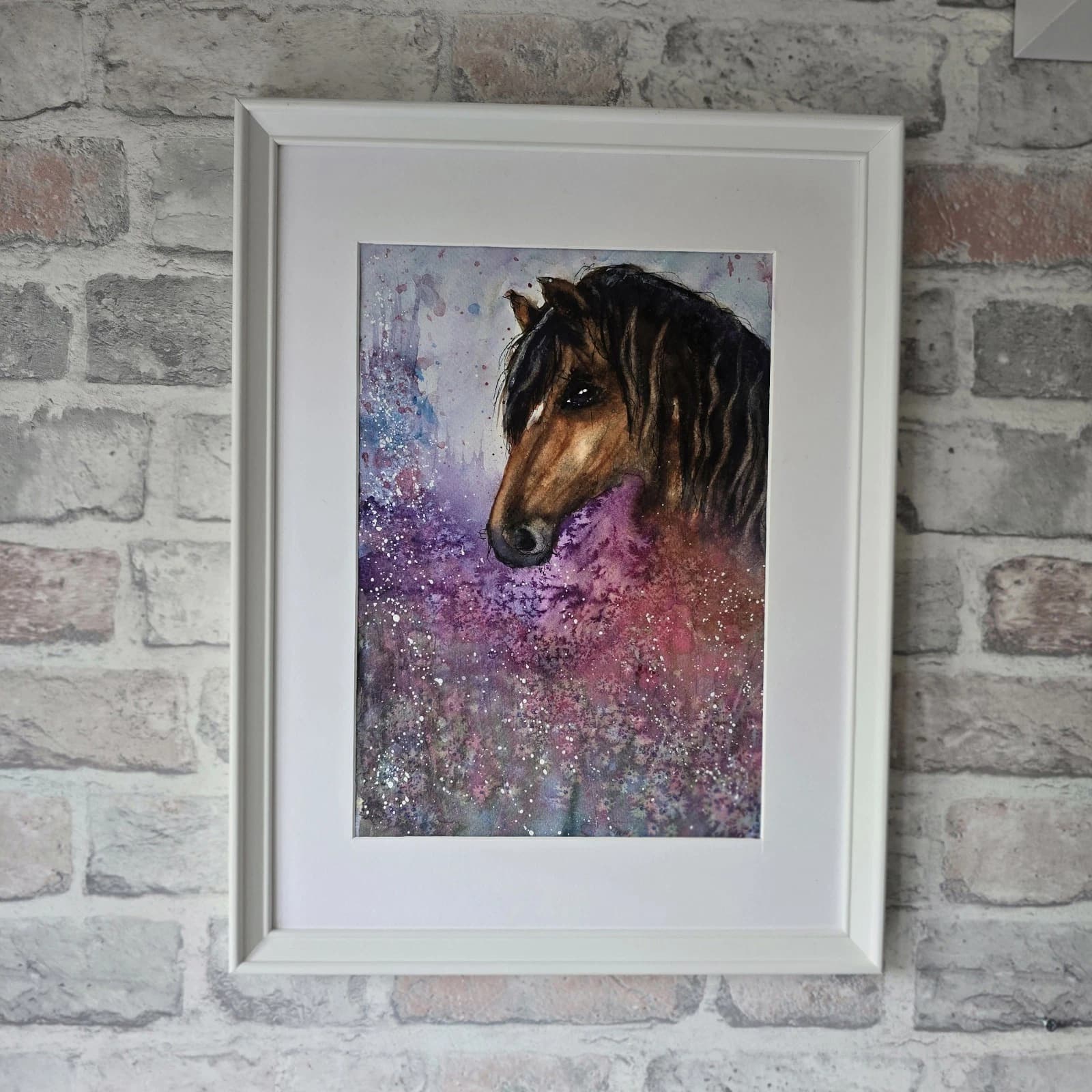 Watercolour Painting Pony Horse Head Floral Fantasy Framed thumbnail 7