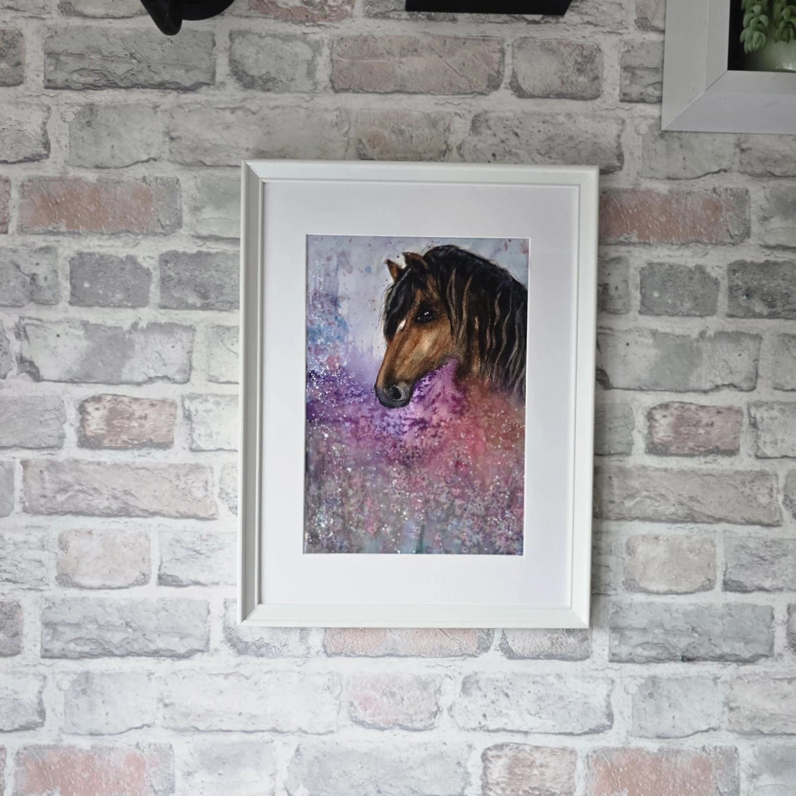 Watercolour Painting Pony Horse Head Floral Fantasy Framed thumbnail 8