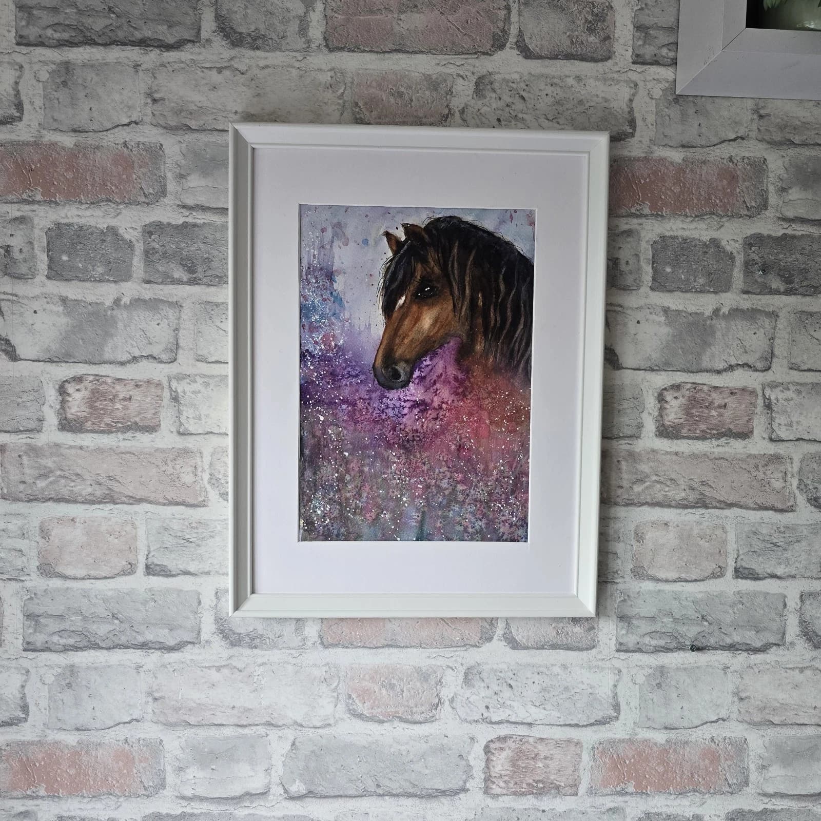 Watercolour Painting Pony Horse Head Floral Fantasy Framed thumbnail 9