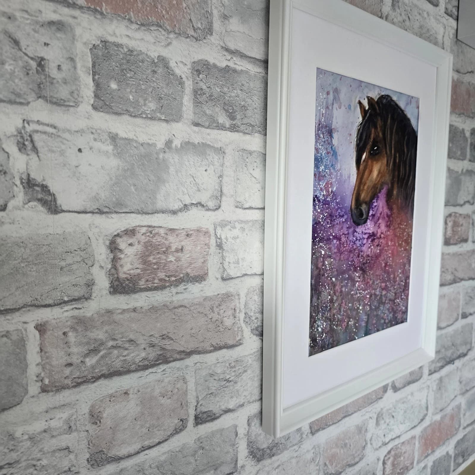 Watercolour Painting Pony Horse Head Floral Fantasy Framed thumbnail 10