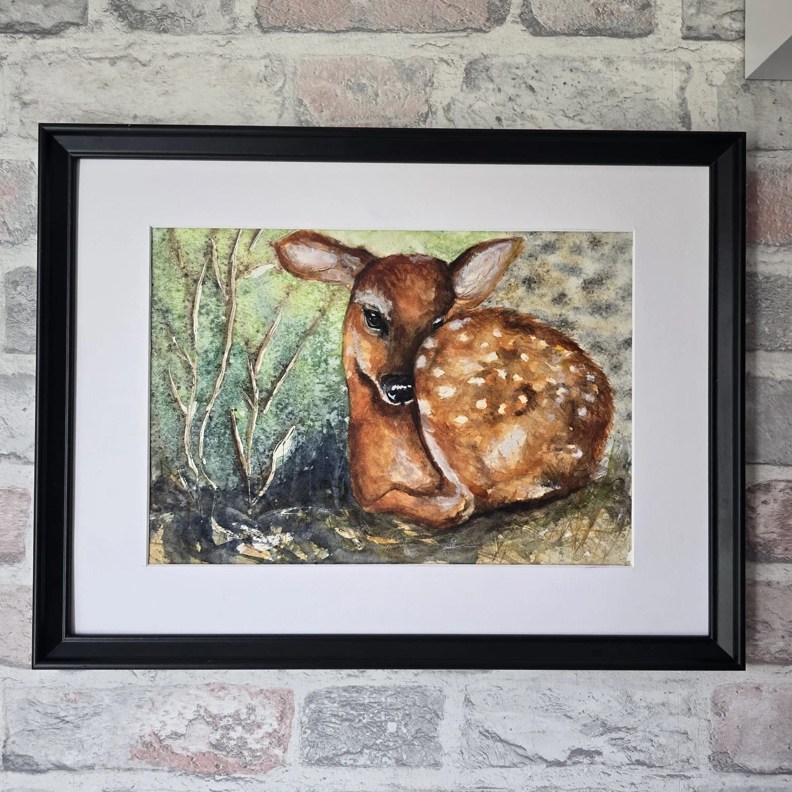 Watercolour Painting Red Dear Fawn Framed thumbnail 2
