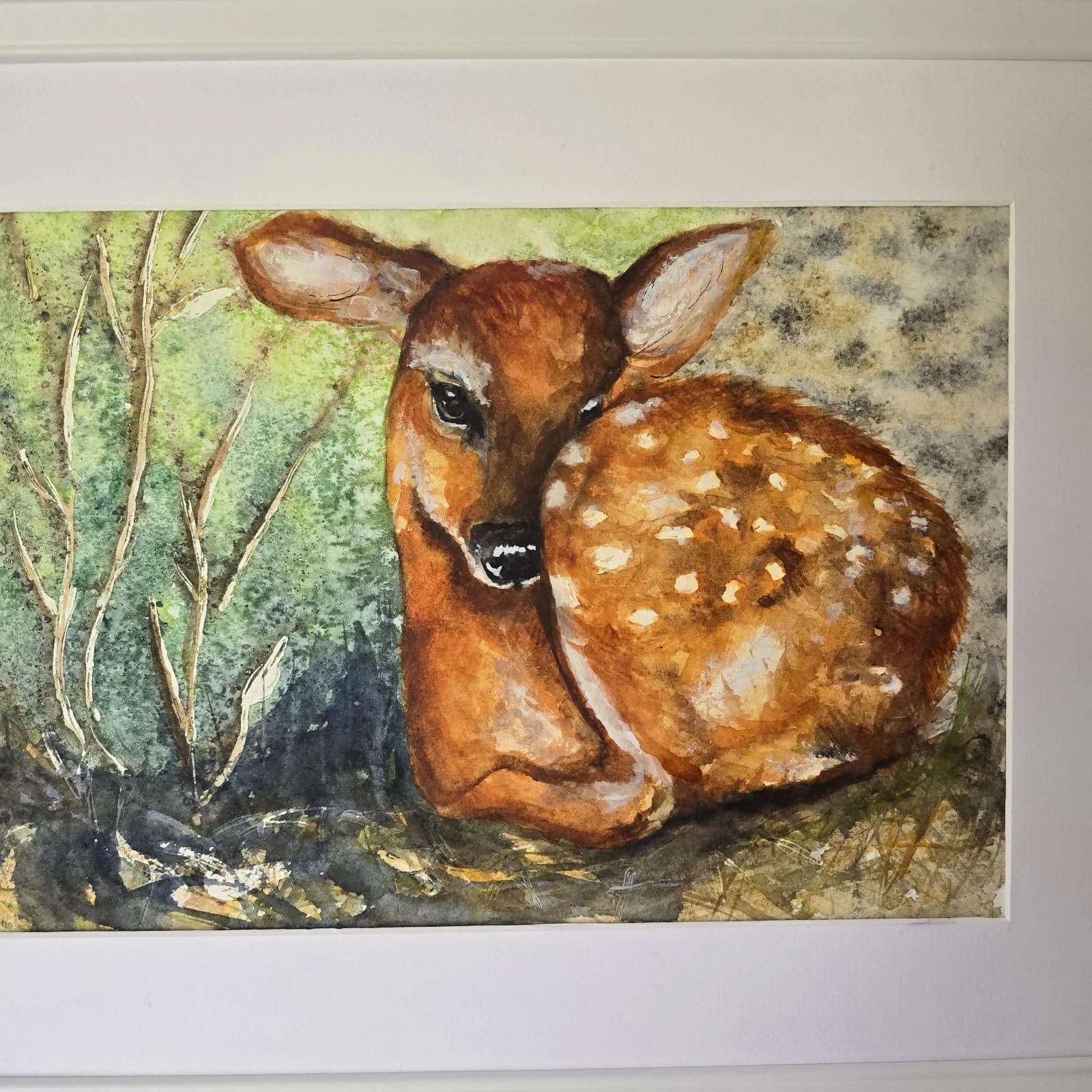 Watercolour Painting Red Dear Fawn Framed thumbnail 12