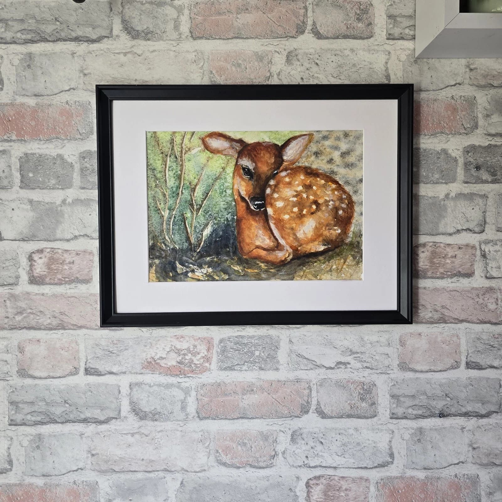Watercolour Painting Red Dear Fawn Framed thumbnail 5