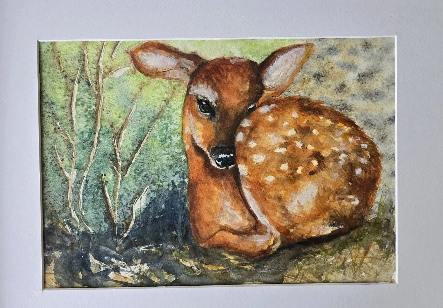 Watercolour Painting Red Dear Fawn Framed thumbnail 6