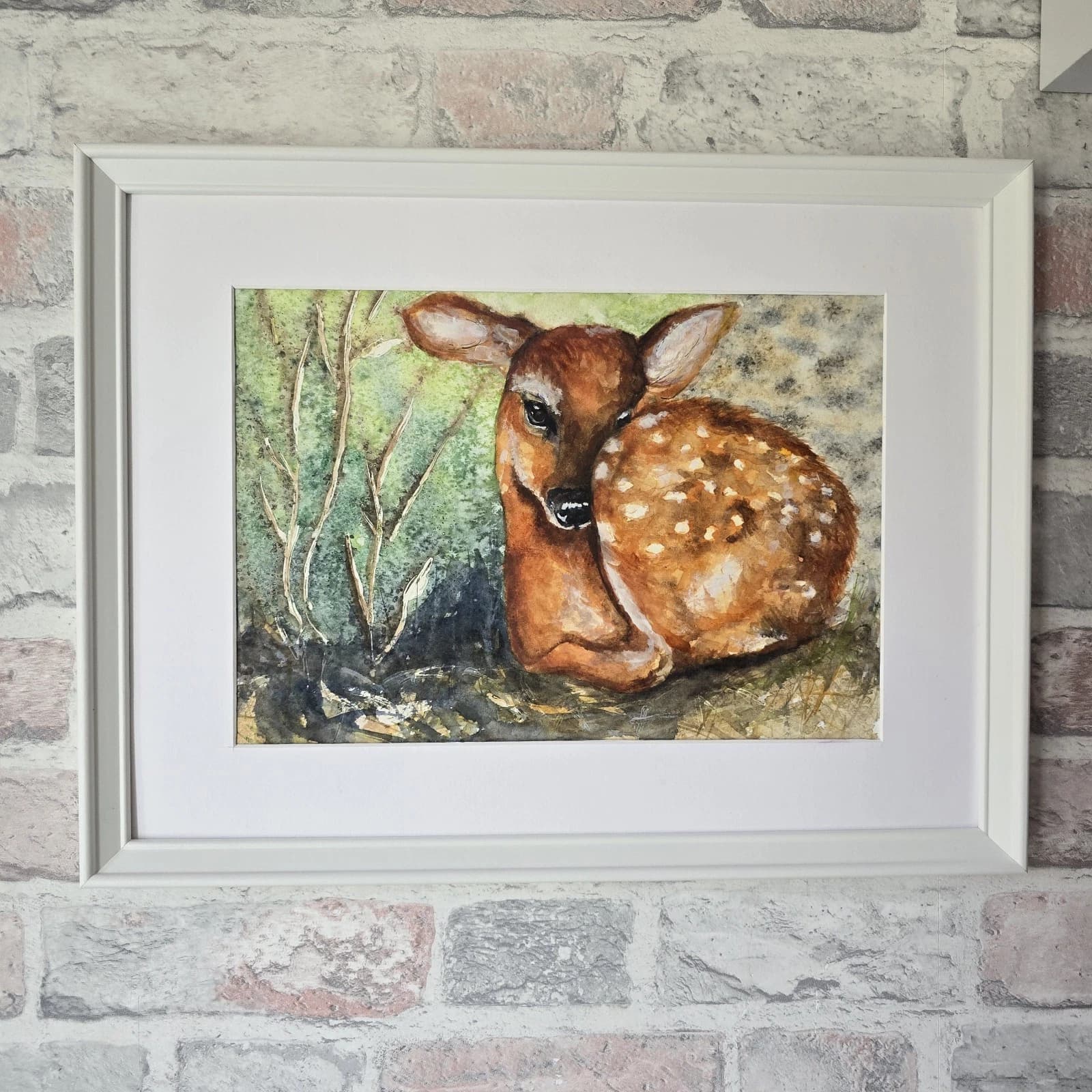 Watercolour Painting Red Dear Fawn Framed thumbnail 7