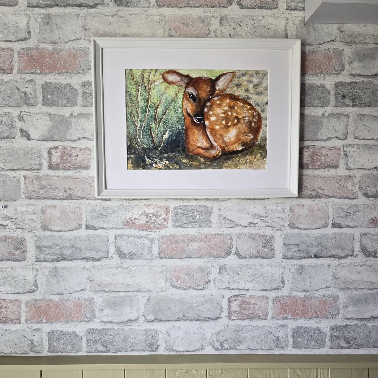 Watercolour Painting Red Dear Fawn Framed thumbnail 9