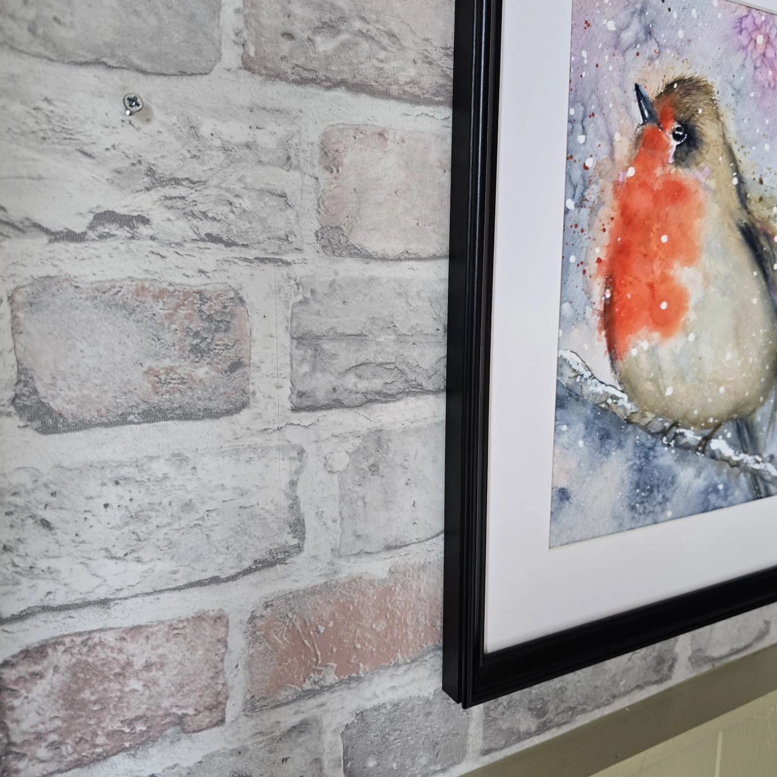 Watercolour Painting Robin Bird Wildlife Art Snow Framed thumbnail 3