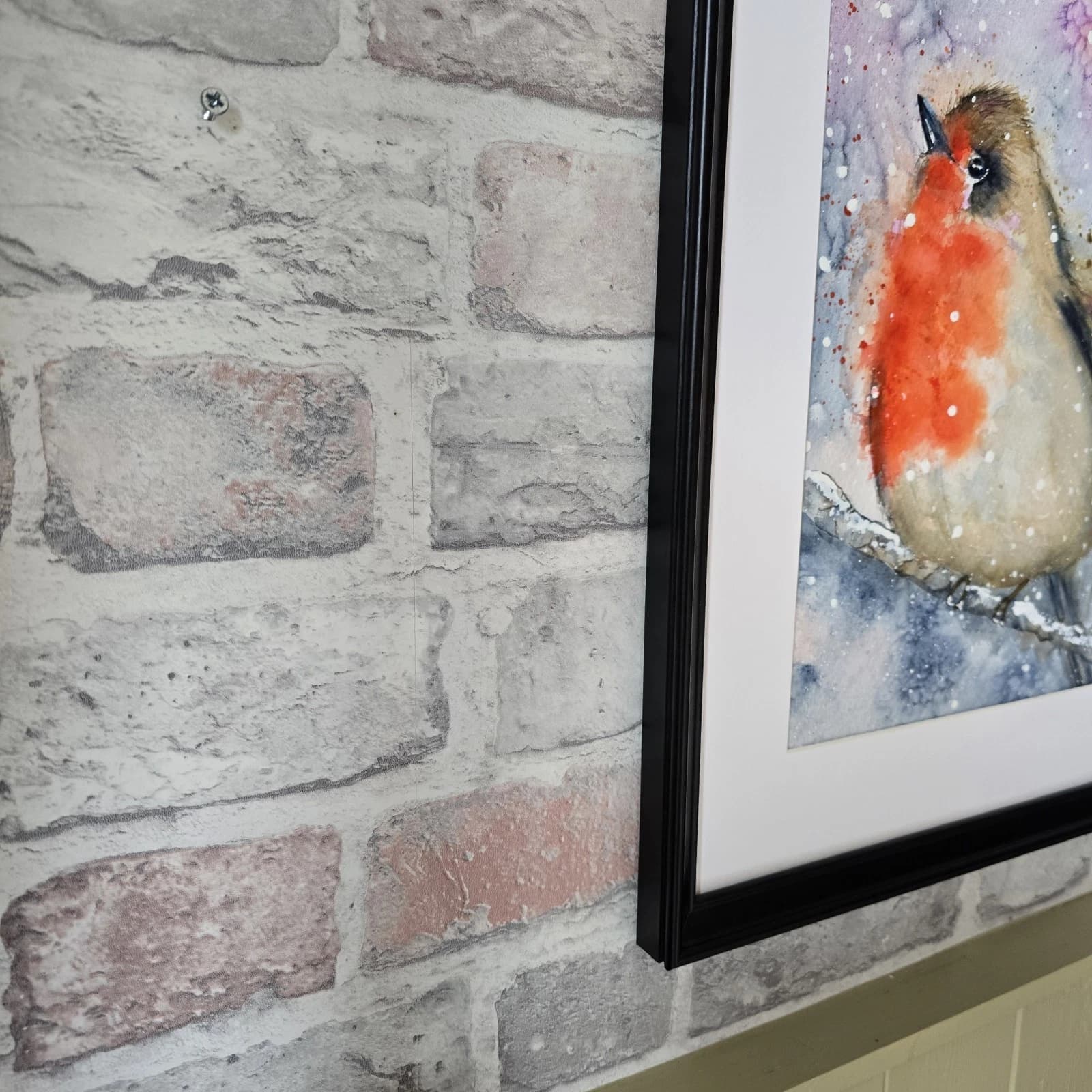 Watercolour Painting Robin Bird Wildlife Art Snow Framed thumbnail 6