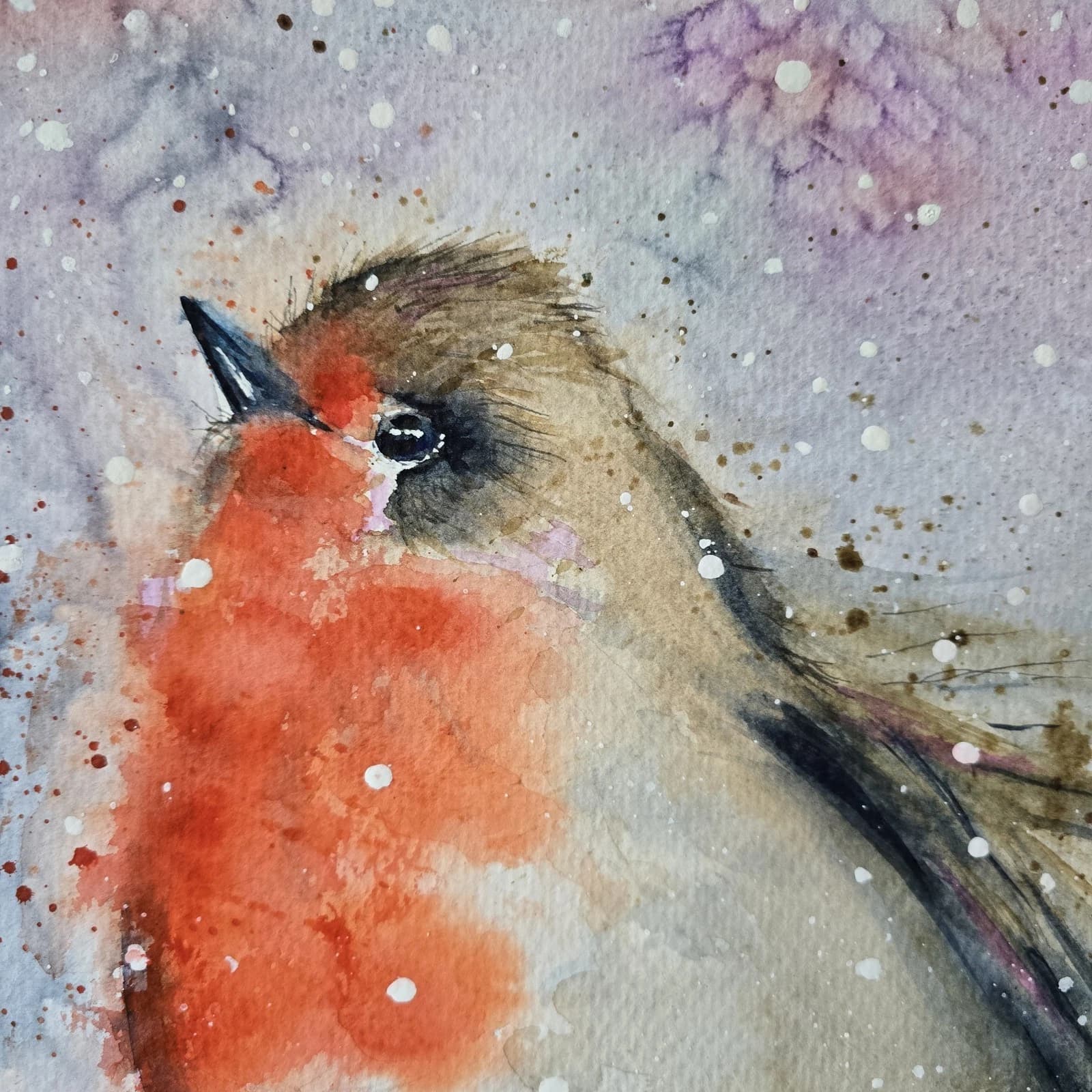 Watercolour Painting Robin Bird Wildlife Art Snow Framed thumbnail 8