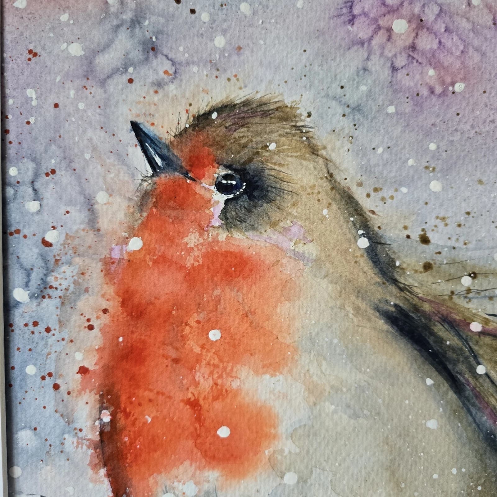 Watercolour Painting Robin Bird Wildlife Art Snow Framed thumbnail 9