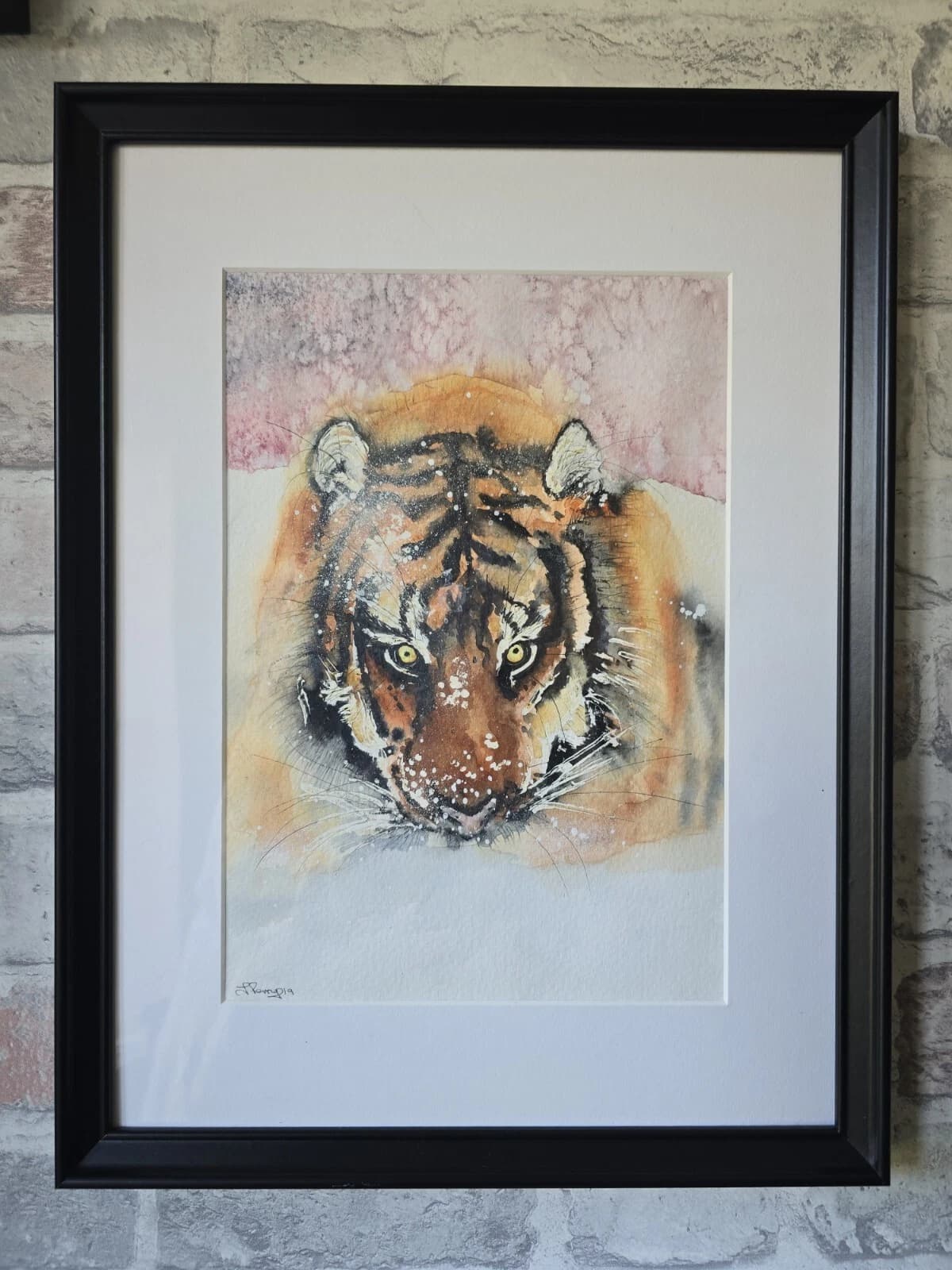 Watercolour Painting Siberian Tiger Snow Framed thumbnail 2