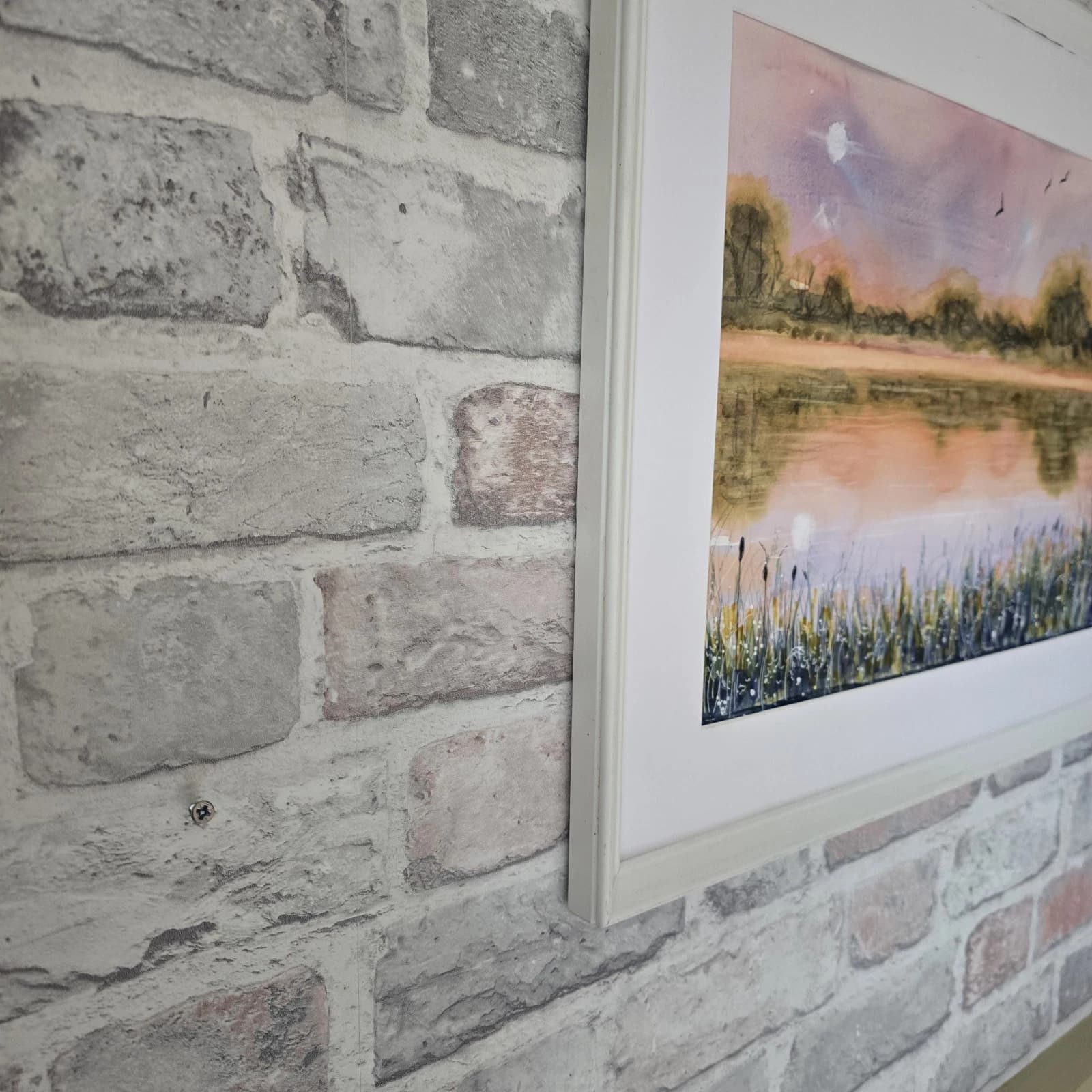 Watercolour Painting Warm Sunset Landscape Lake River Framed thumbnail 13