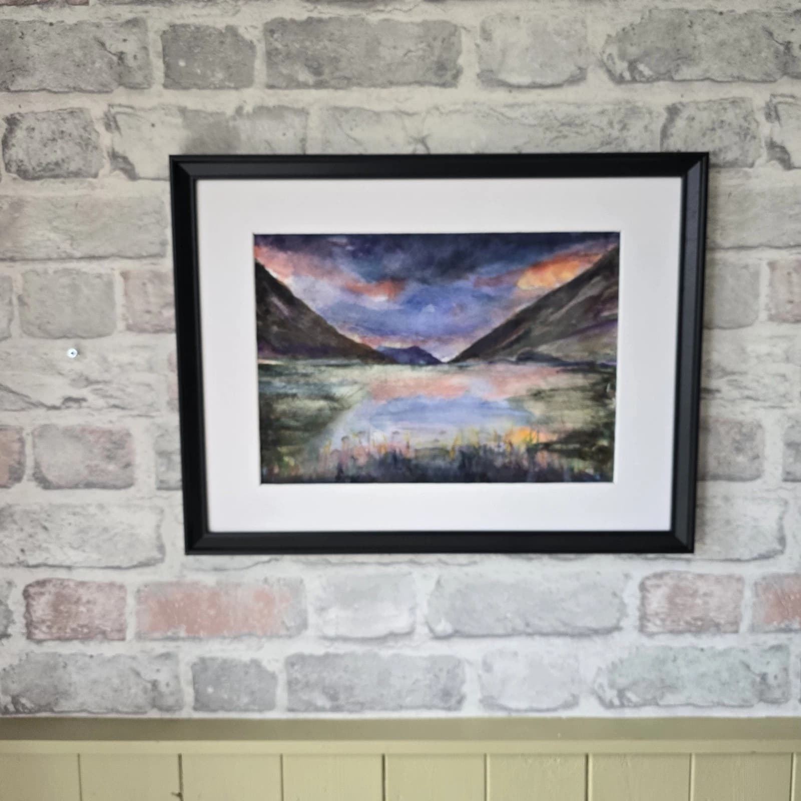 Watercolour Painting Western Highland Rain Loch Evite Sunset Framed thumbnail 2