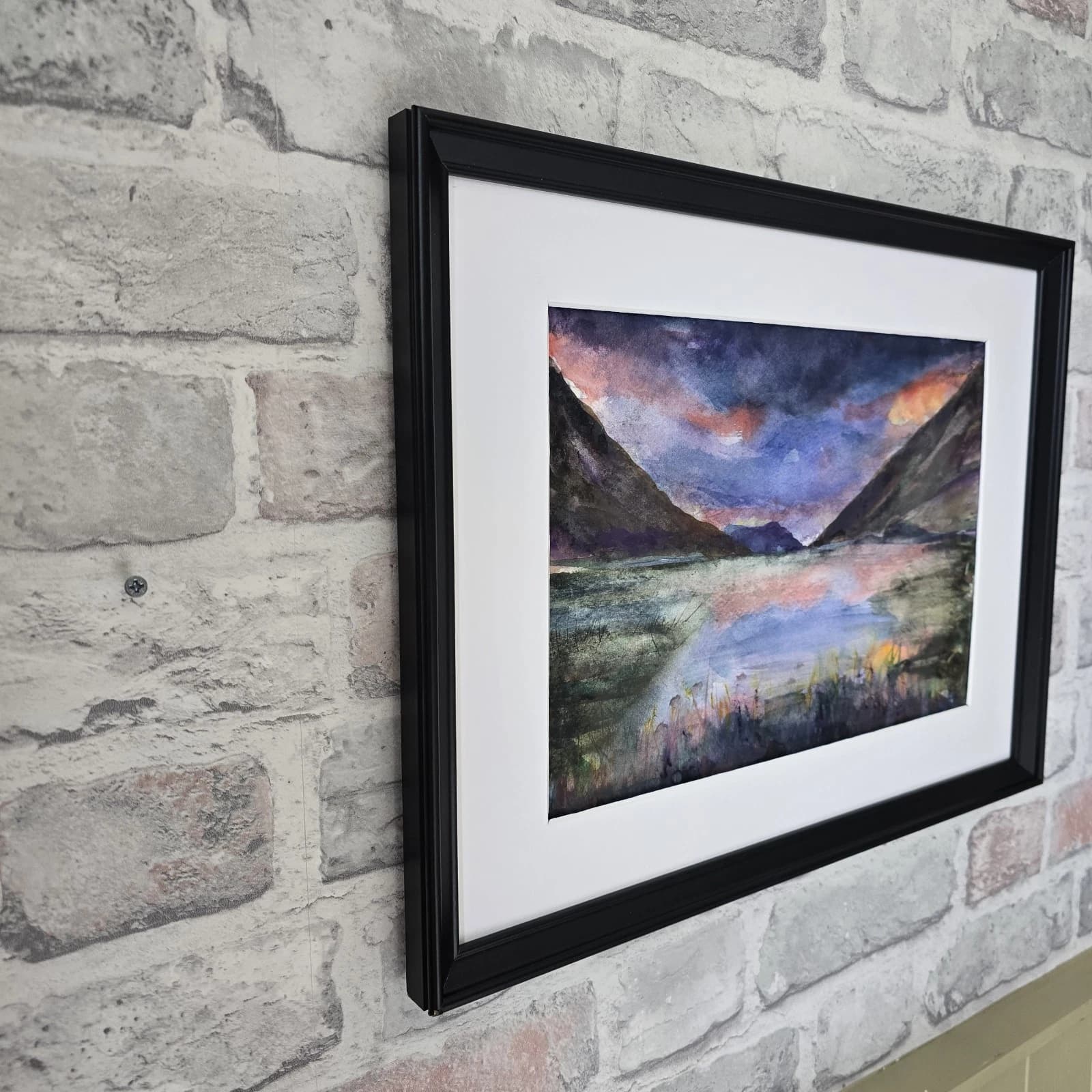 Watercolour Painting Western Highland Rain Loch Evite Sunset Framed thumbnail 4