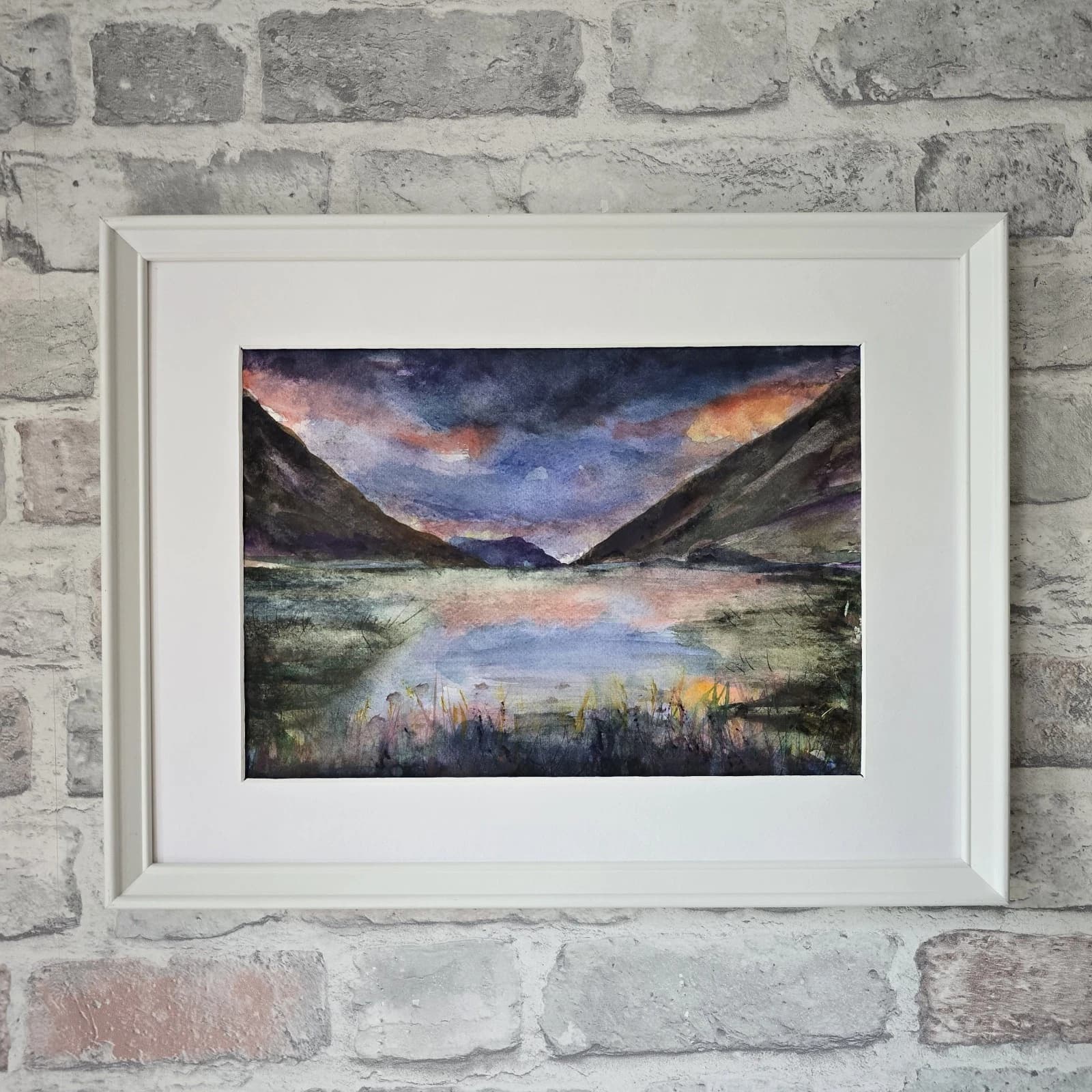 Watercolour Painting Western Highland Rain Loch Evite Sunset Framed thumbnail 5