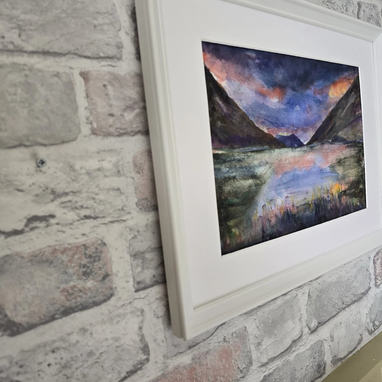 Watercolour Painting Western Highland Rain Loch Evite Sunset Framed thumbnail 6