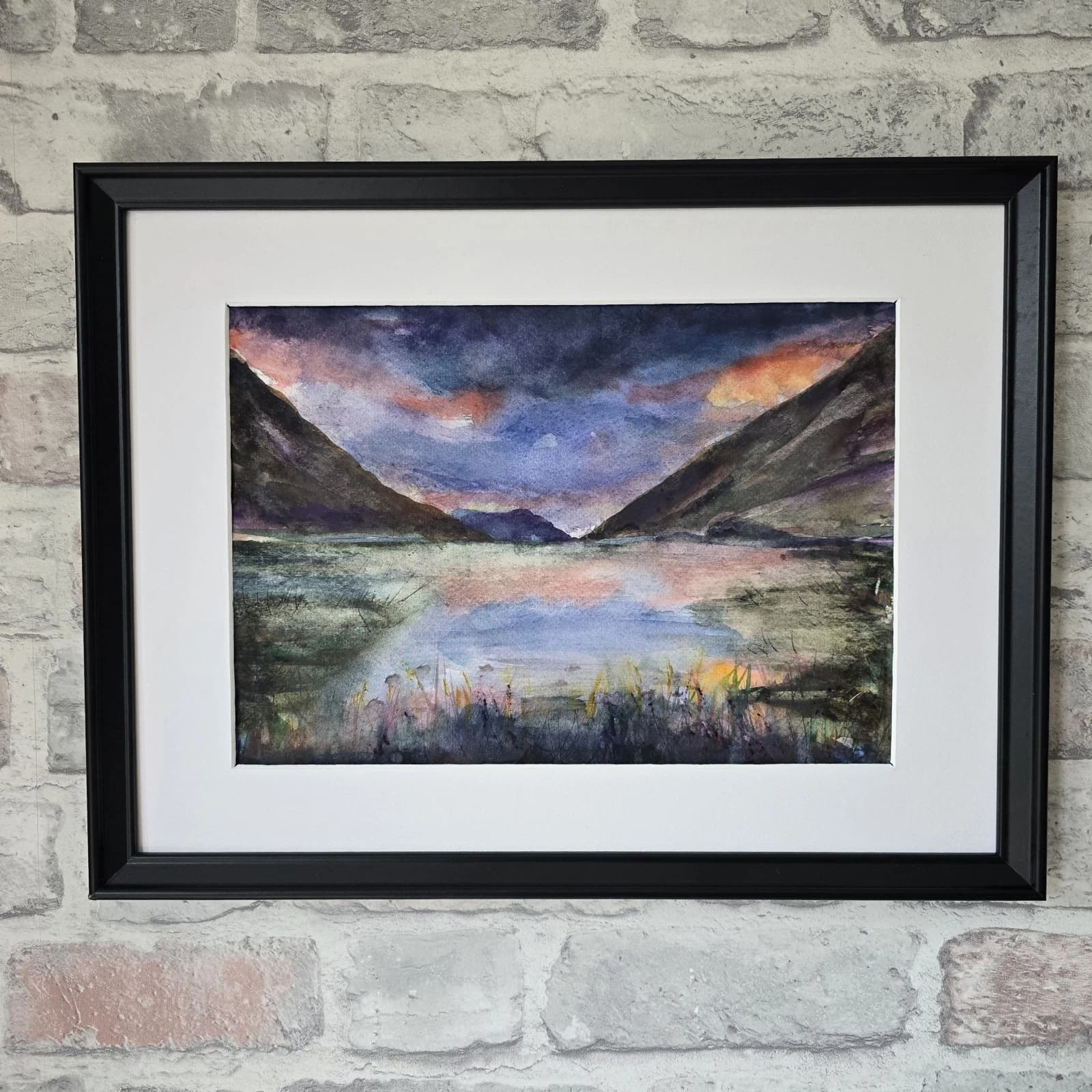 Watercolour Painting Western Highland Rain Loch Evite Sunset Framed thumbnail 7