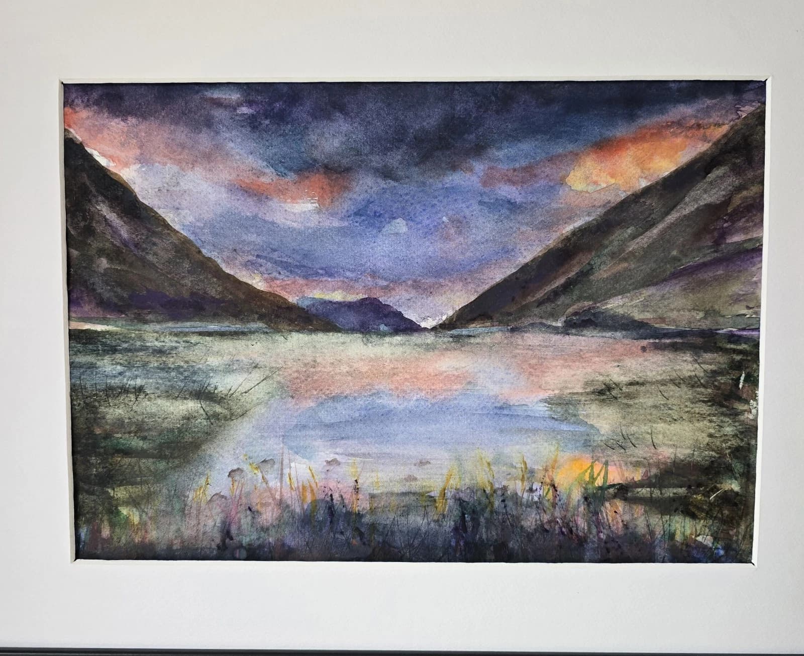 Watercolour Painting Western Highland Rain Loch Evite Sunset Framed thumbnail 8