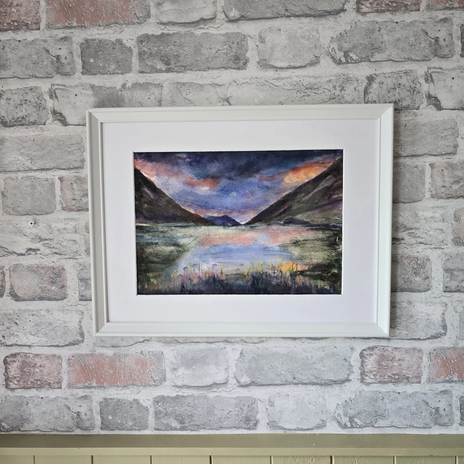 Watercolour Painting Western Highland Rain Loch Evite Sunset Framed thumbnail 9