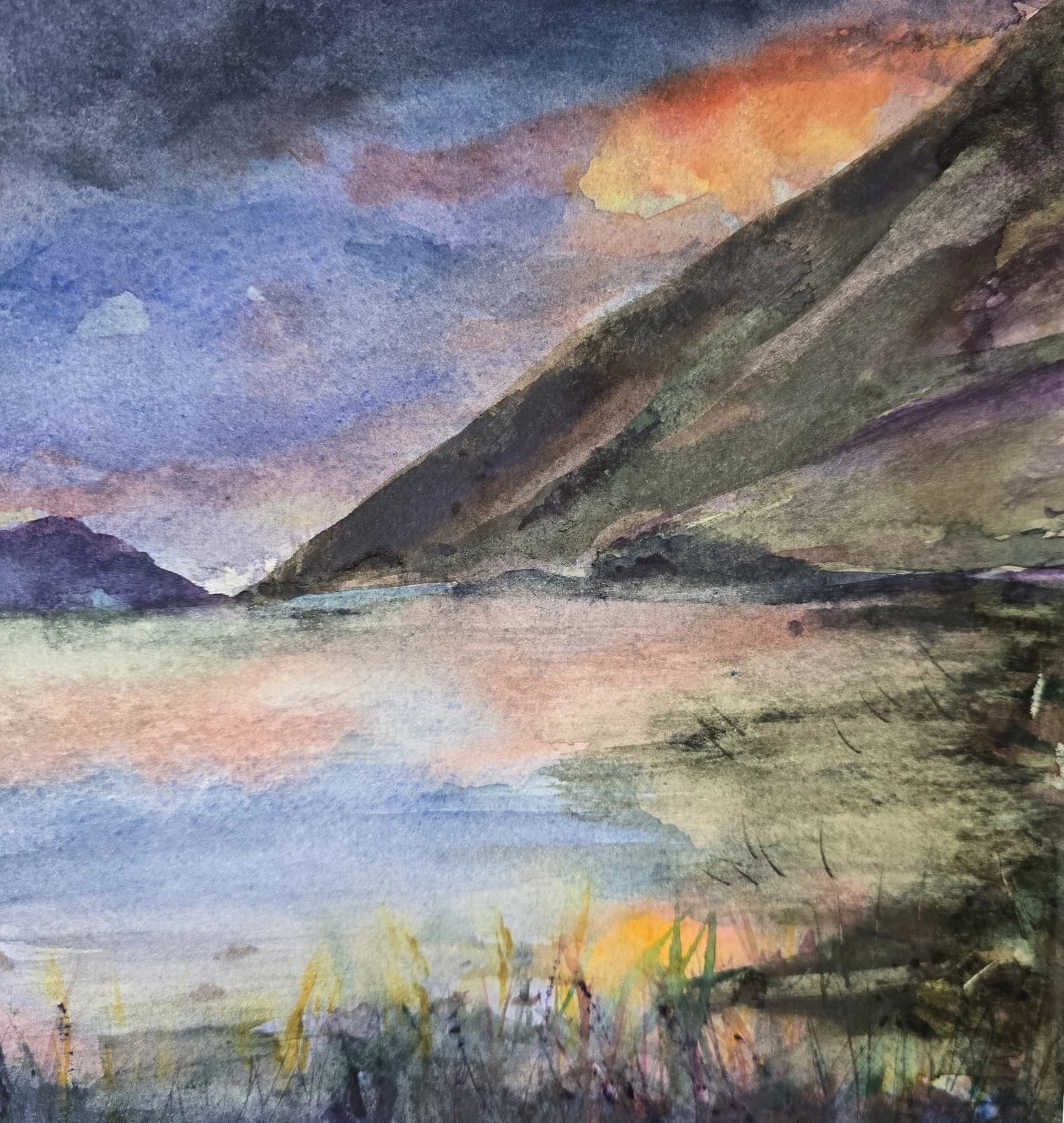 Watercolour Painting Western Highland Rain Loch Evite Sunset Framed thumbnail 10