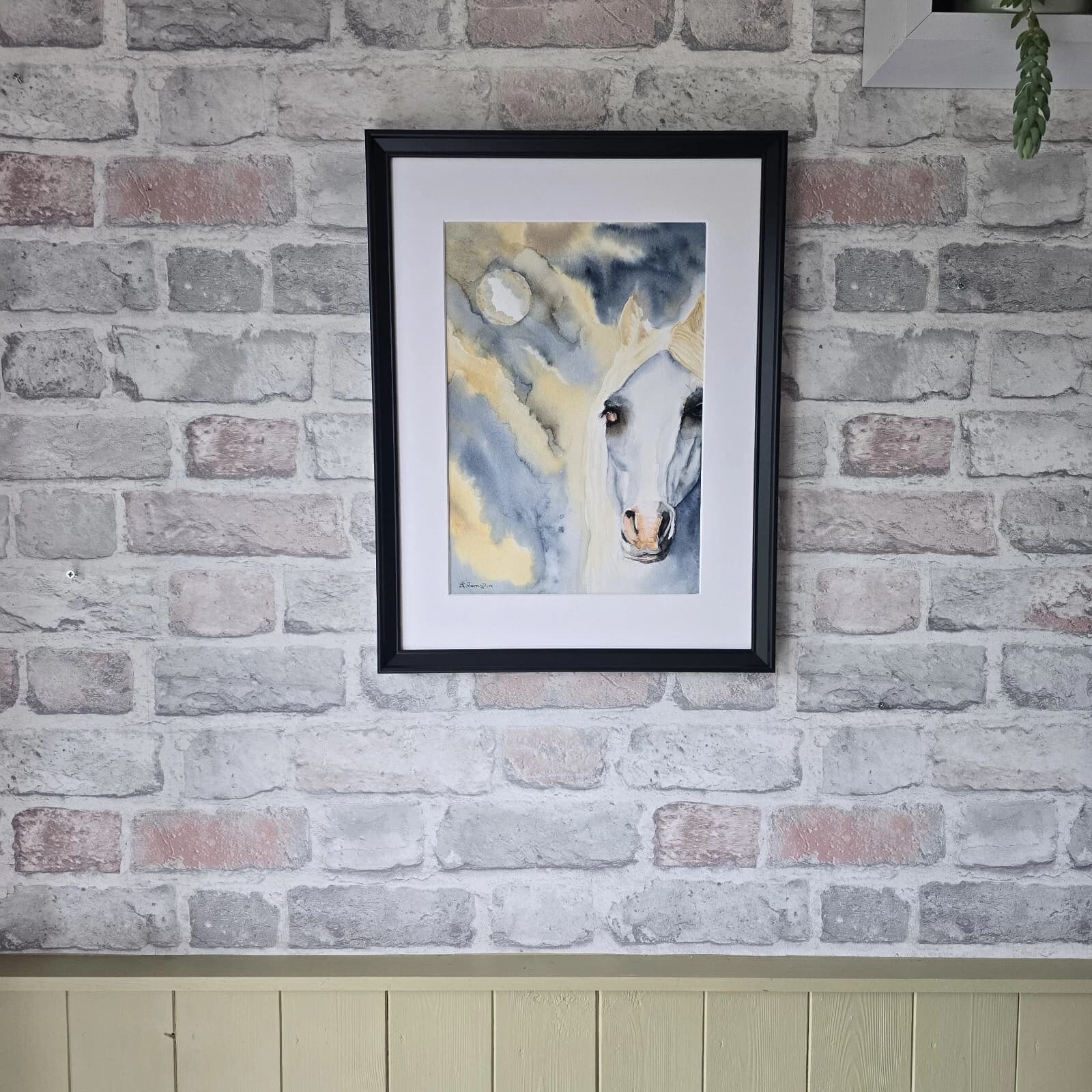 Watercolour Painting White Horse Pony Head Moonlight thumbnail 2
