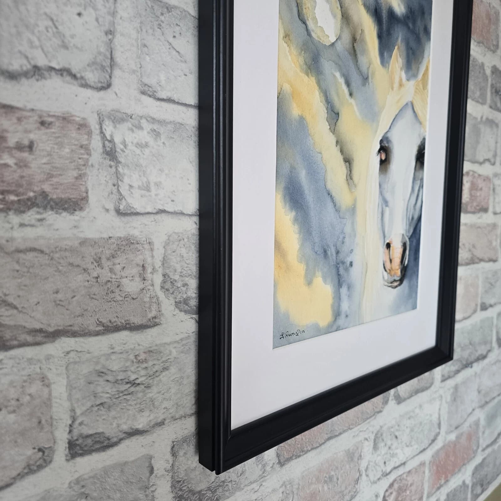 Watercolour Painting White Horse Pony Head Moonlight thumbnail 3
