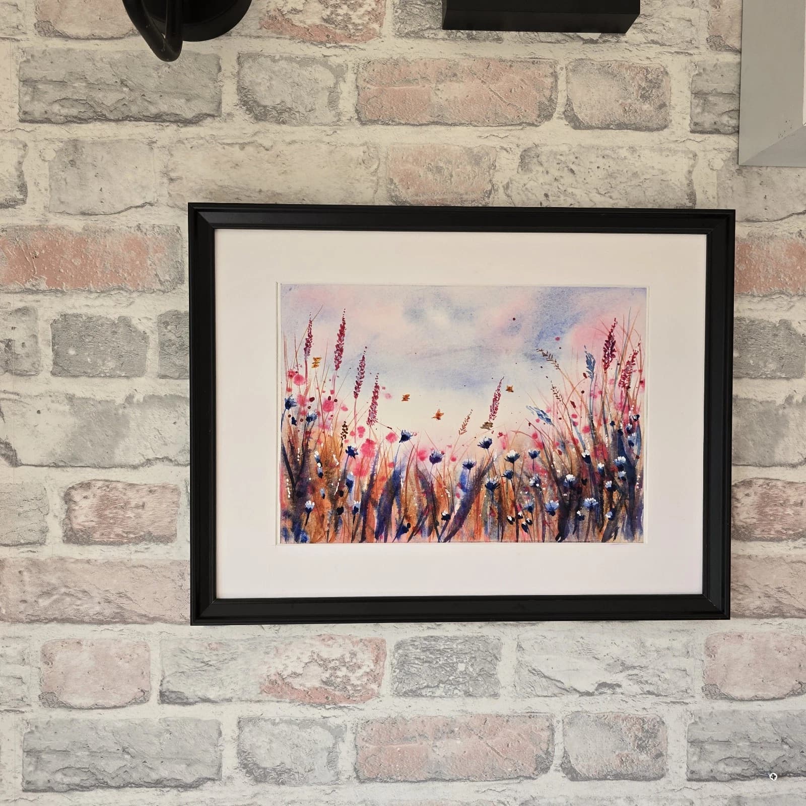 Watercolour Painting Wild Flowers Cornflowers Butterflies Framed thumbnail 6