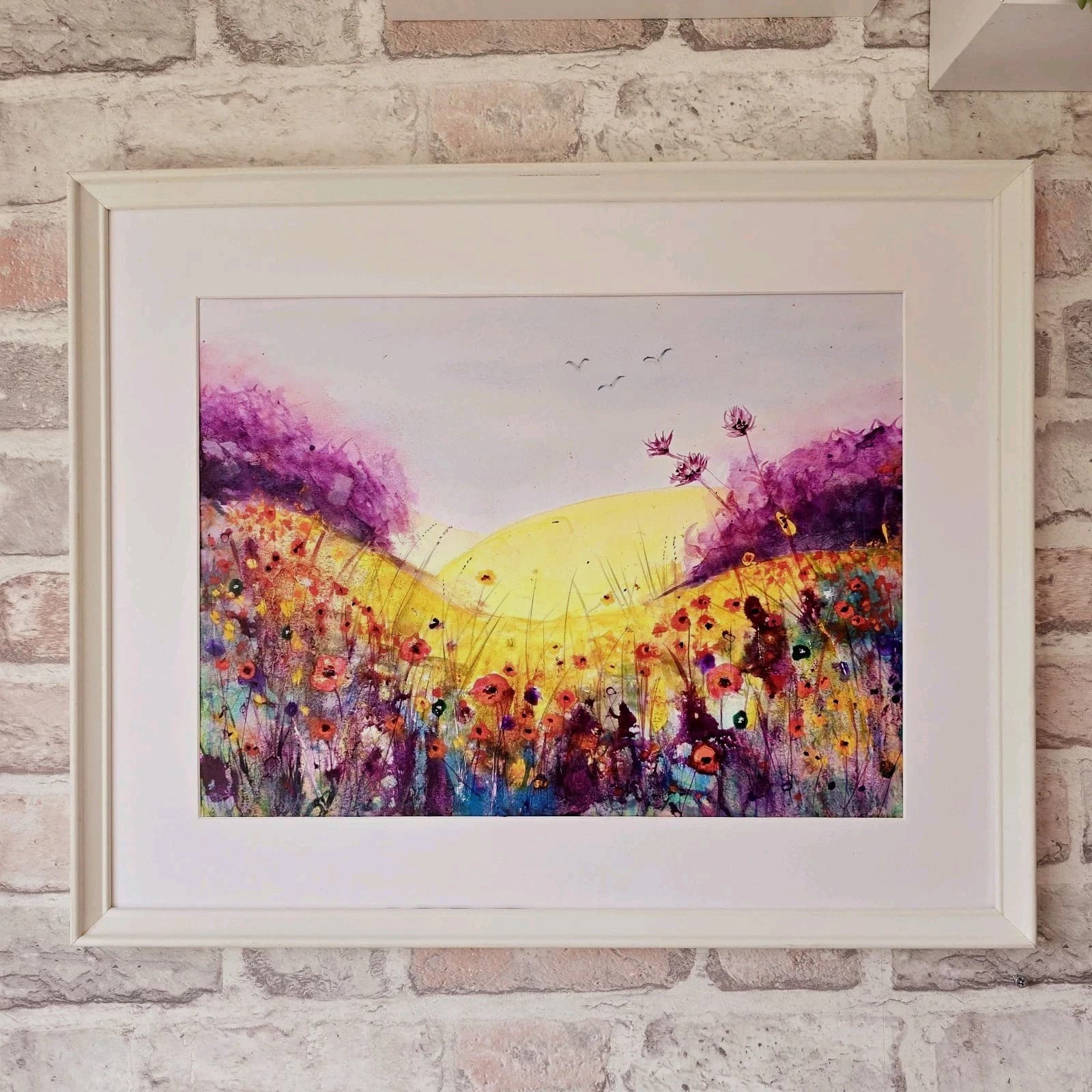 Wildflowers Meadow Landscape Watercolour/ink Painting Floral Framed thumbnail 2